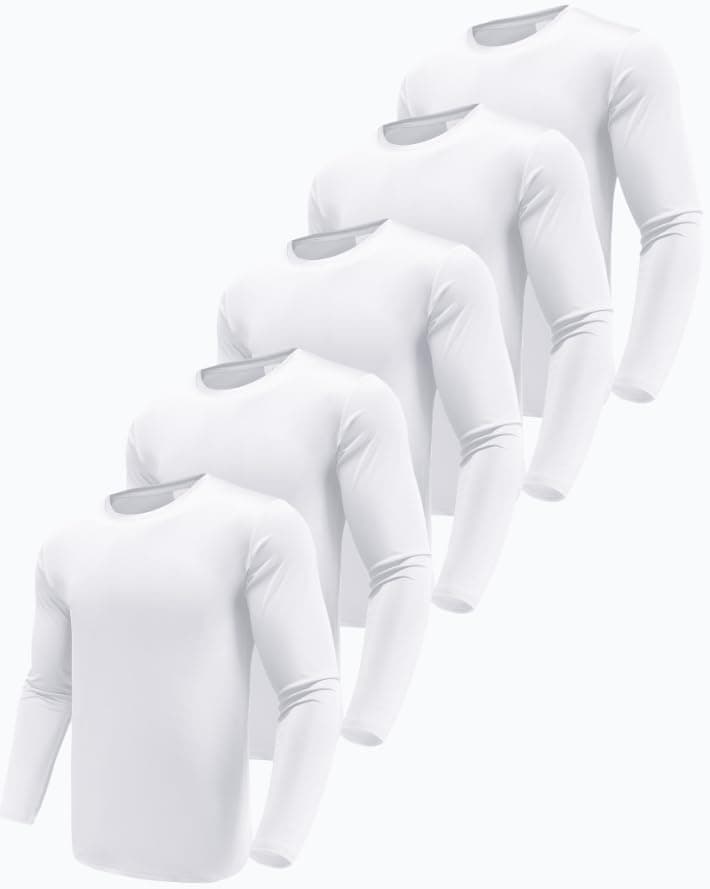Boyzn 1, 3 or 5er Pack Herren Langarmshirt T-Shirts, UPF 50+ UV Schutz Schnelltrocknend Funktionsshirt Laufshirts, Atmungsaktiv Langarm Sportshirt Gym Running Tops Outdoor Workout Oberteil für Männer L 5er Pack-weiß/Weiß/Weiß/Weiß/Weiß Angebot bei HelloDeals