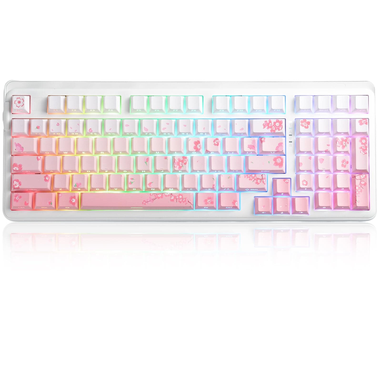 DAREU EK98PRO Sakura Pink Mechanische Gaming Tastatur, 2.4Ghz/BT5.1/USB-C Mechanical Keyboard, 98% QWERTY RGB Gaming Tastatur Kabellos mit Seitlich Graviert, Gasket Mount, Hot Swap,Linear Dream Switch Sakura Pink & HIFI Dream Switch Angebot bei HelloDeals