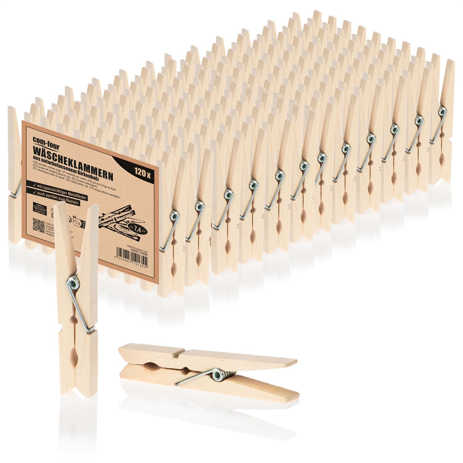 com-four® 120x Wäscheklammern aus Holz - Nachhaltige Holzklammern aus Birkenholz - unbehandelte Holzwäscheklammern zum Wäscheaufhängen und Basteln 120 Stück - Birke Angebot bei HelloDeals