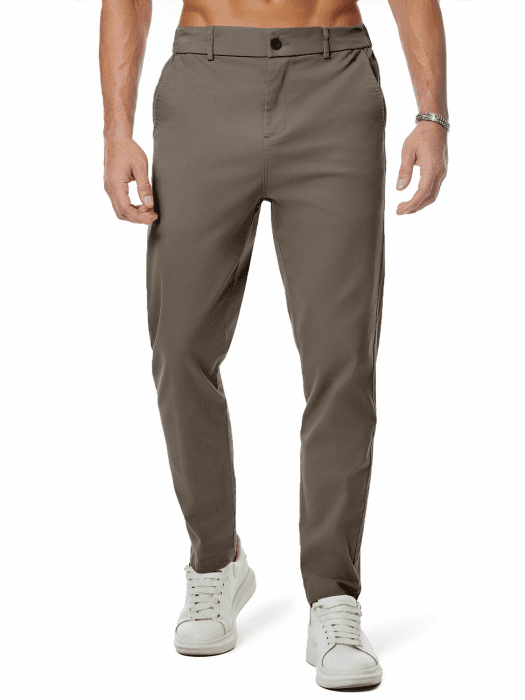 JMIERR Baumwolle Chino Hosen Herren Stretch Cargohose Hose Männer Business Freizeit Hosen Elastische Taille mit Taschen Taupe S Angebot bei HelloDeals