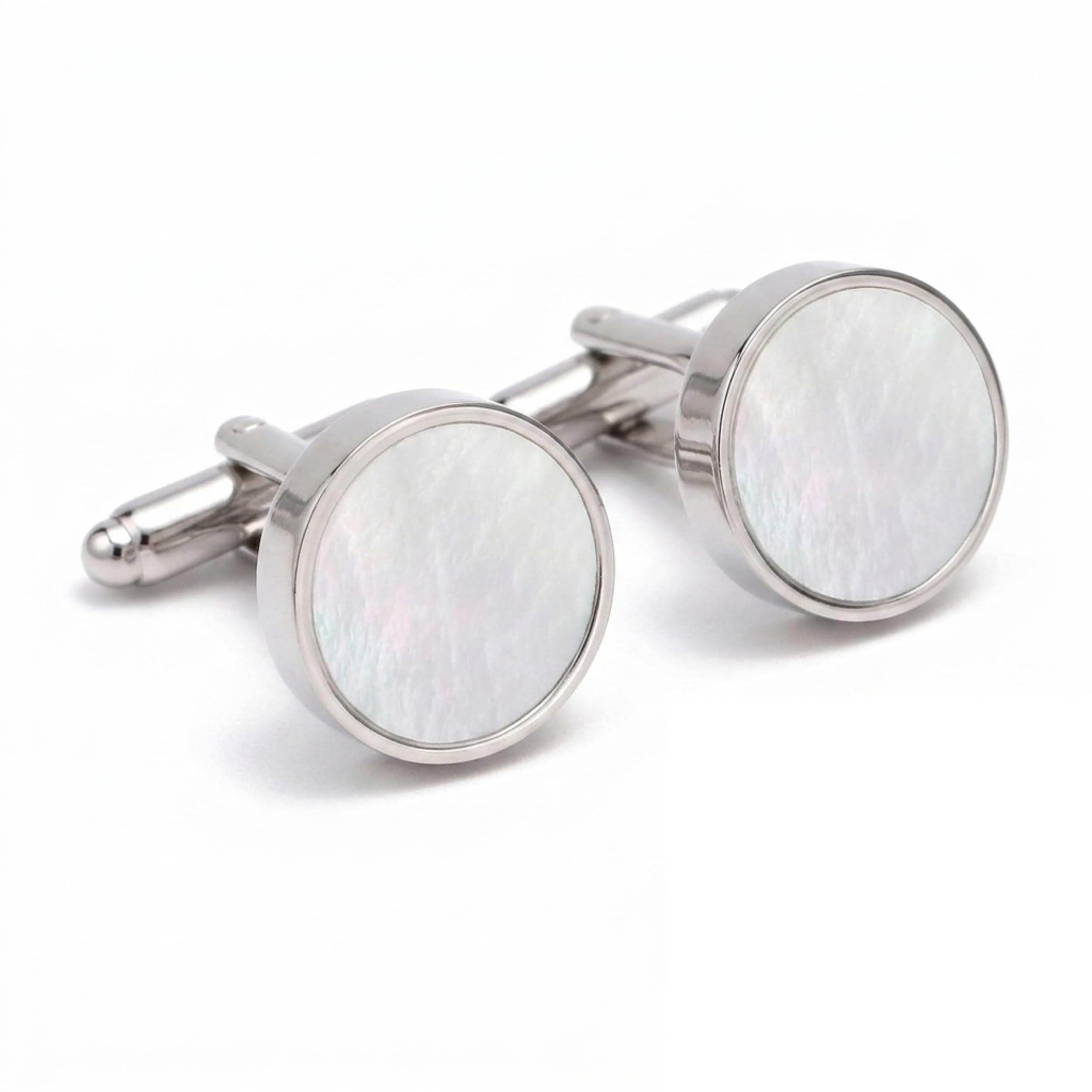 Manschettenknöpfe Herren Perlmutt Rund - Elegante Muschel Cufflinks Silber für Französische Manschetten Hemd Hochzeit Business - Handverlesene Einlage 16 mm Poliert 1 Paar Angebot bei HelloDeals