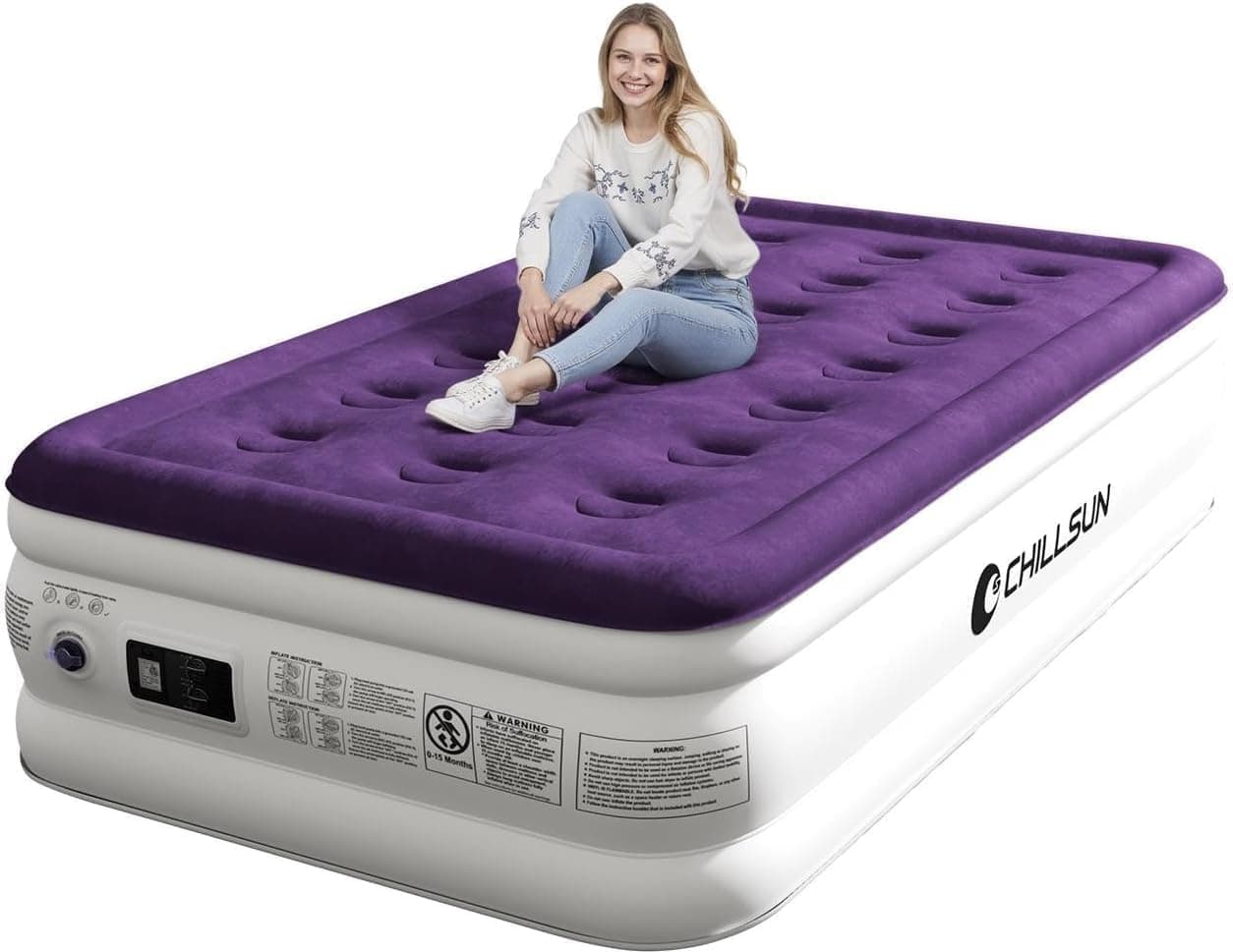 CHILLSUN Luftmatratze 1 Person mit integrierter Pumpe, selbstaufblasend 190x100x40 cm, extra Dicke wasserdichte Flockoberfläche, schnelles Aufblasen, platzsparendes Gästebett für Camping & Zuhause Angebot bei HelloDeals