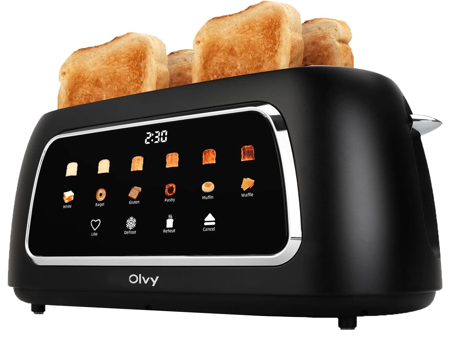 Olvy Premium Toaster mit LCD-Display & Timer – Extra Breite Schlitze (Auftauen/Aufwärmen) – 6 Programs – Black – 1500W Black 4 Slots Angebot bei HelloDeals