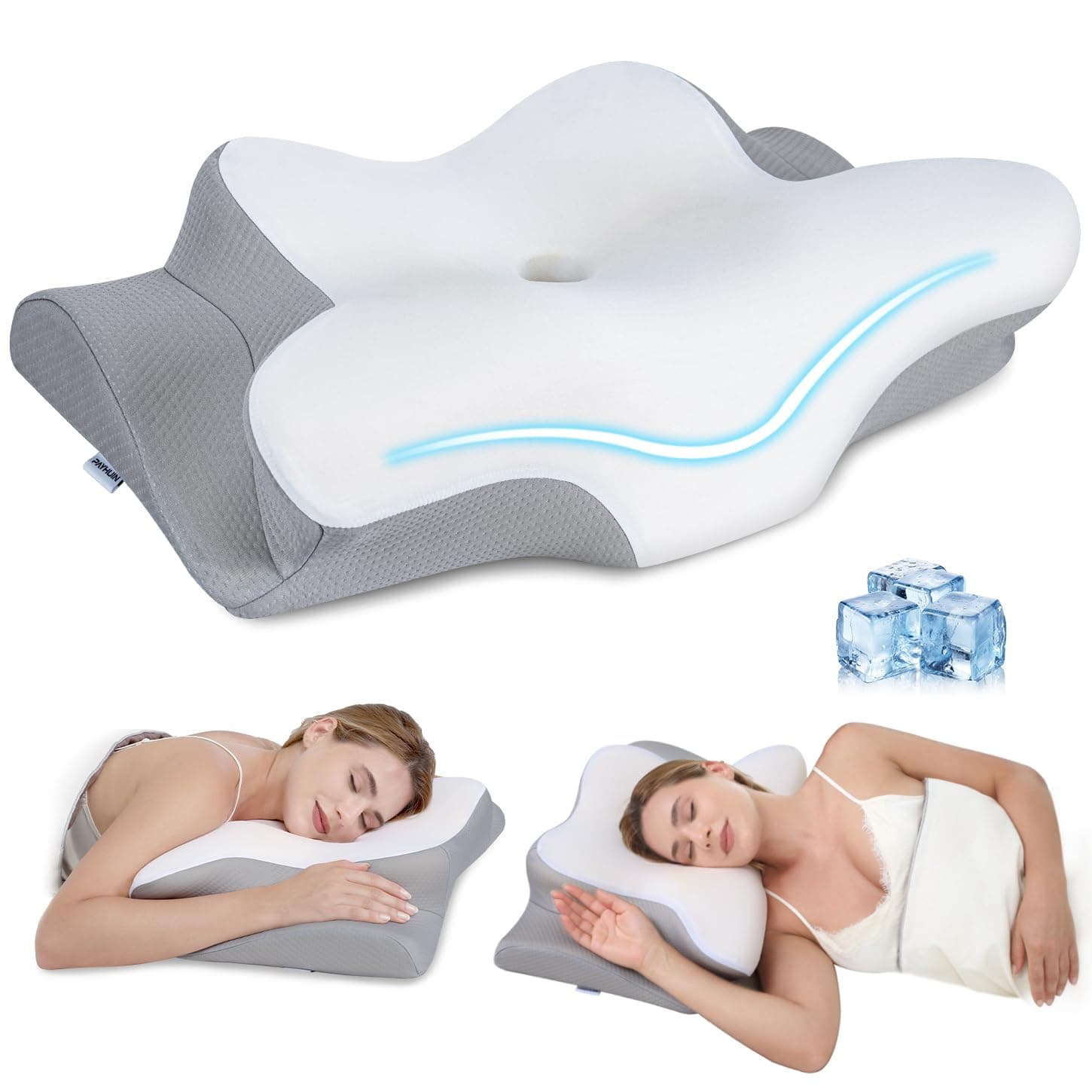 Nackenstützkissen,Ergonomisches Kopfkissen,Schmetterlingskissen,kopfkissen nackenschmerzen,Zwei Höhen für Seiten & Rücken & Bauchschläfer,Weiß Angebot bei HelloDeals