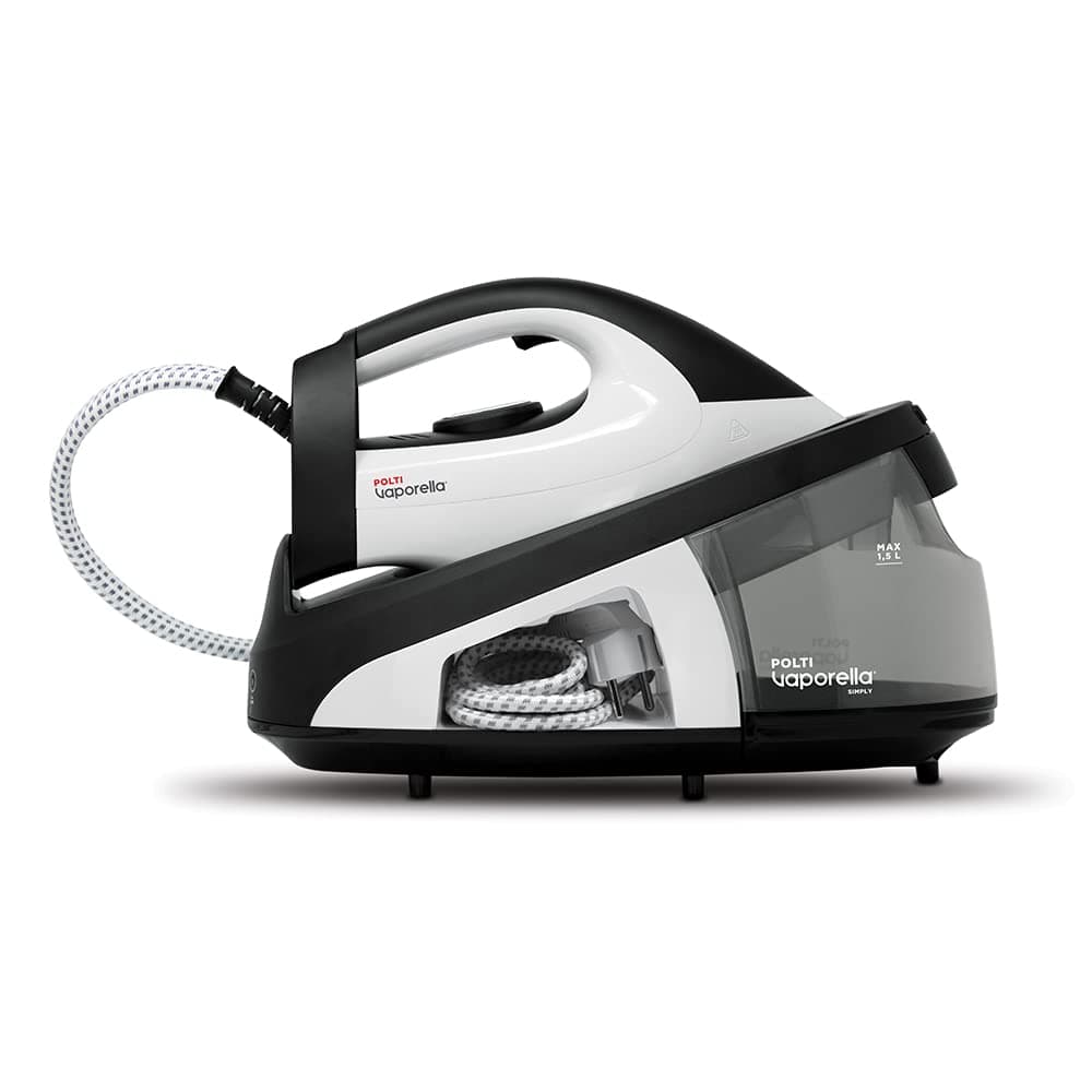 Polti Vaporella Simply VS20.20, Dampfbügelestation mit herausnehmbarem 1,5-Liter-Wassertank, max. Pumpe 6,5 Bar, Dampfstoß 210 g/min, ECO-Funktion, Weiß/schwarz Single Angebot bei HelloDeals