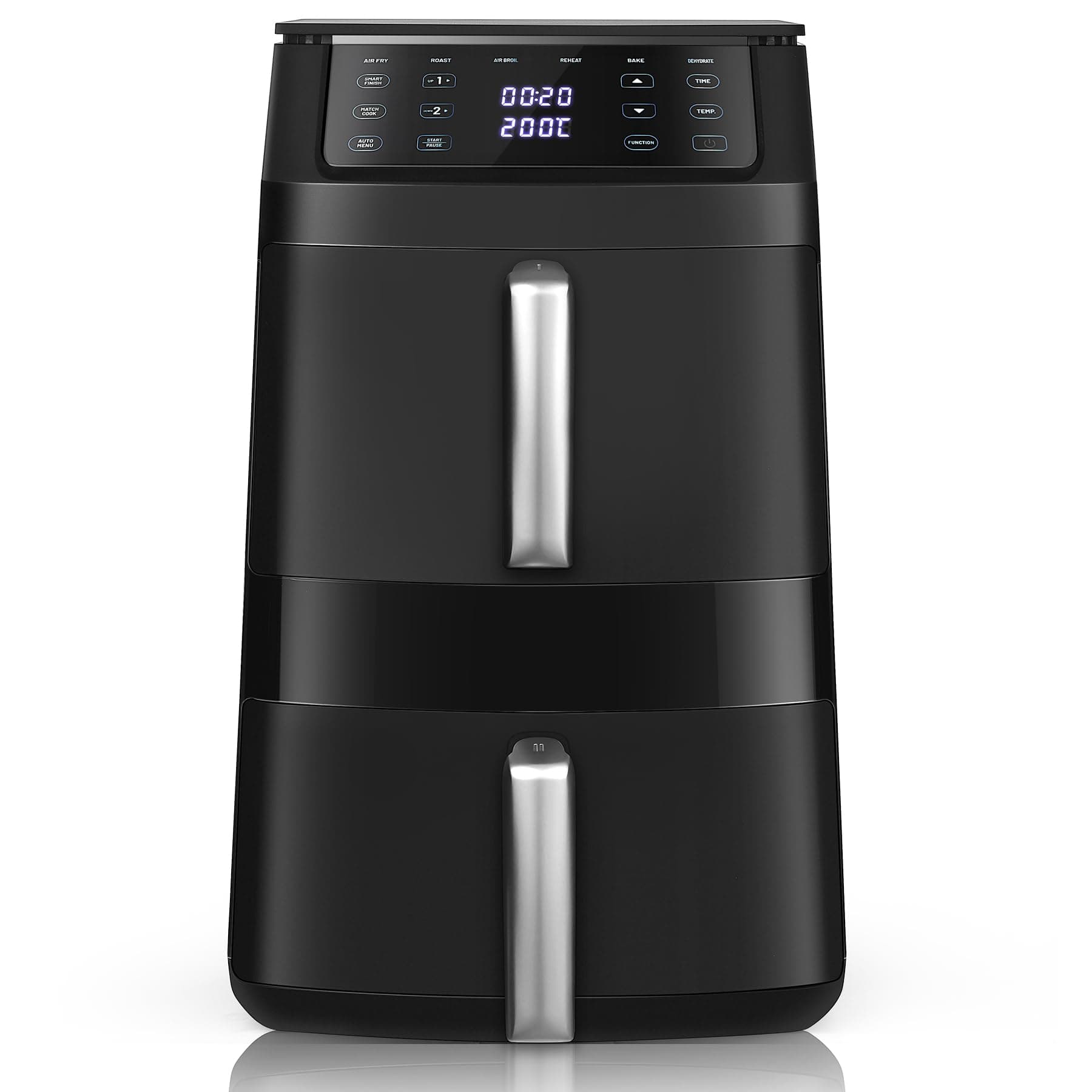 TopStrong Heißluftfritteuse XXL 11L, Airfryer Doppelkammer übereinander, 2 Kammern Heissluftfritteuse, 2500W, 6 Funktionen, 8 Rezepte, spülmaschinenfest, energiesparend Schwarz Angebot bei HelloDeals