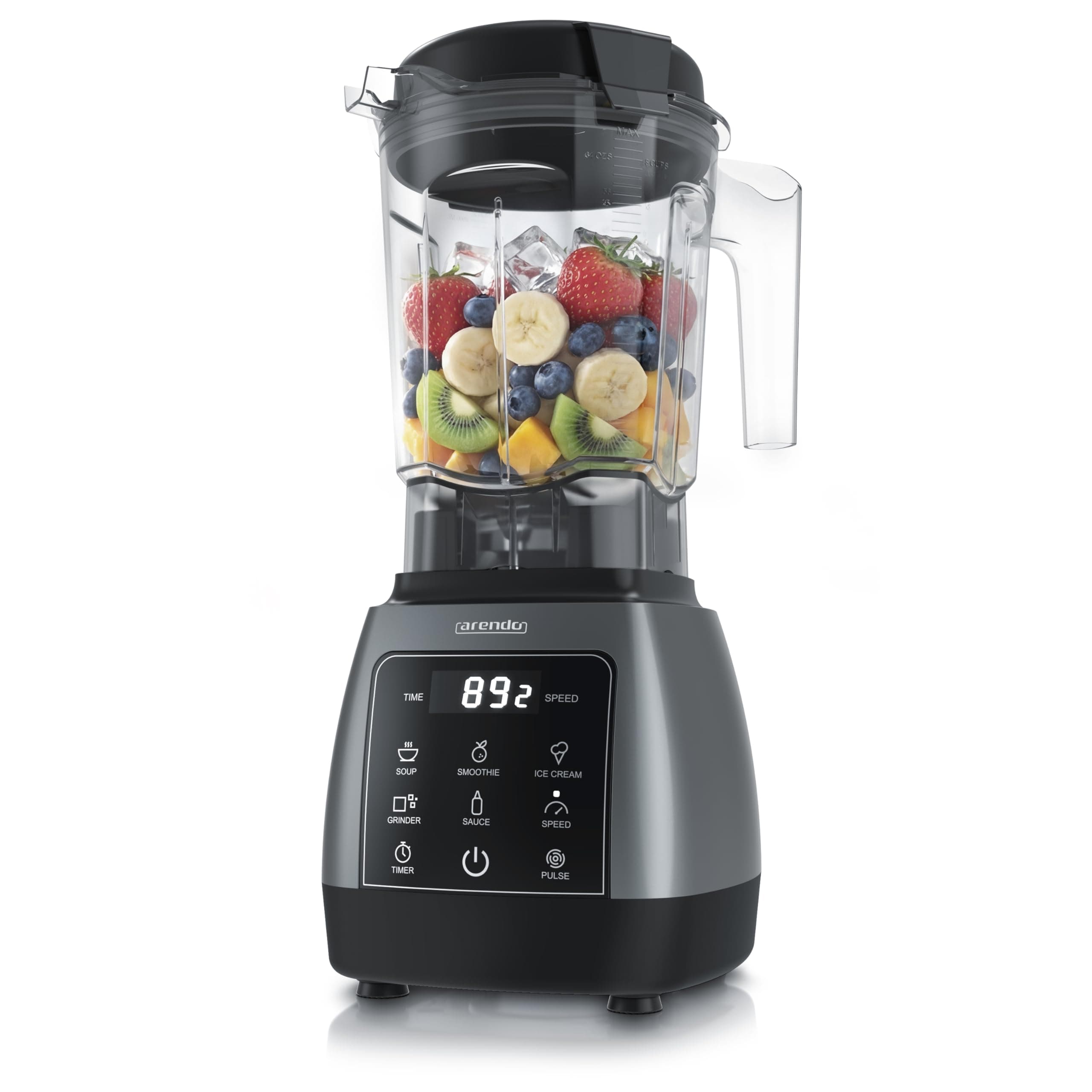 Arendo – Standmixer mit Touchpanel – 2000 Watt Hochleistungsmixer - 9 Geschwindigkeitsstufen – 24.000 U/min – Pulsfunktion – 5 Automatikprogramme – Mixer mit Display – 6 Messer aus Edelstahl B: Cool Grey Angebot bei HelloDeals
