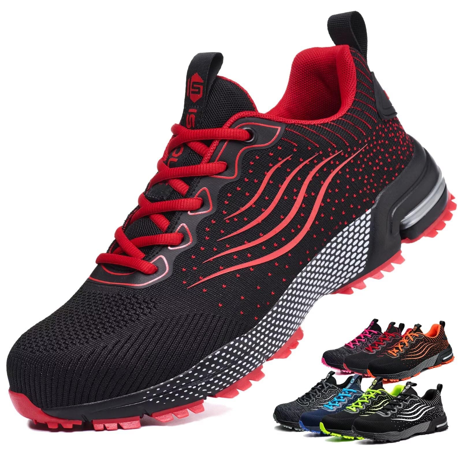ISOOUS Sicherheitsschuhe Herren Damen Arbeitsschuhe Leicht Atmungsaktiv rutschfest Stahlkappe Schutzschuhe 45 EU Rote Angebot bei HelloDeals