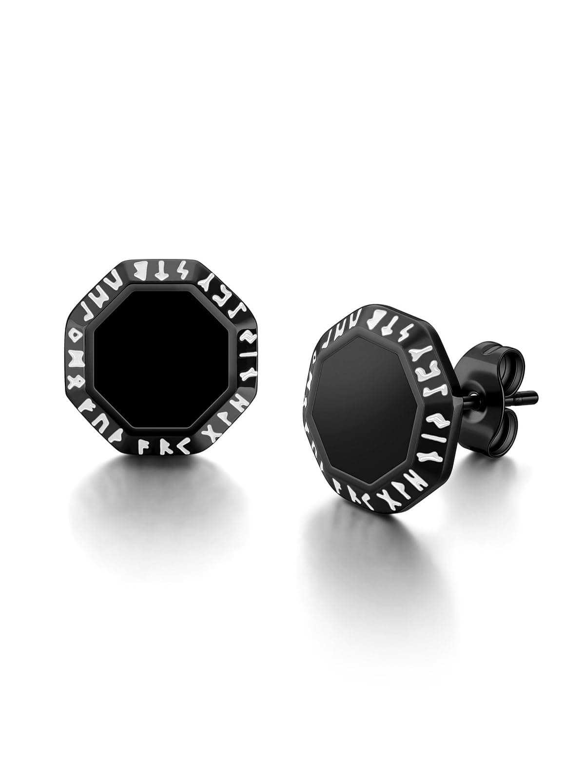 Ohrstecker Herren Wikinger Runen Ohrringe 10mm Ohrpiercing Stecker Silber Schwarz Edelstahl Punk Retro Nordischer Amulett Schmuck für Männer Damen, 1Paar Angebot bei HelloDeals