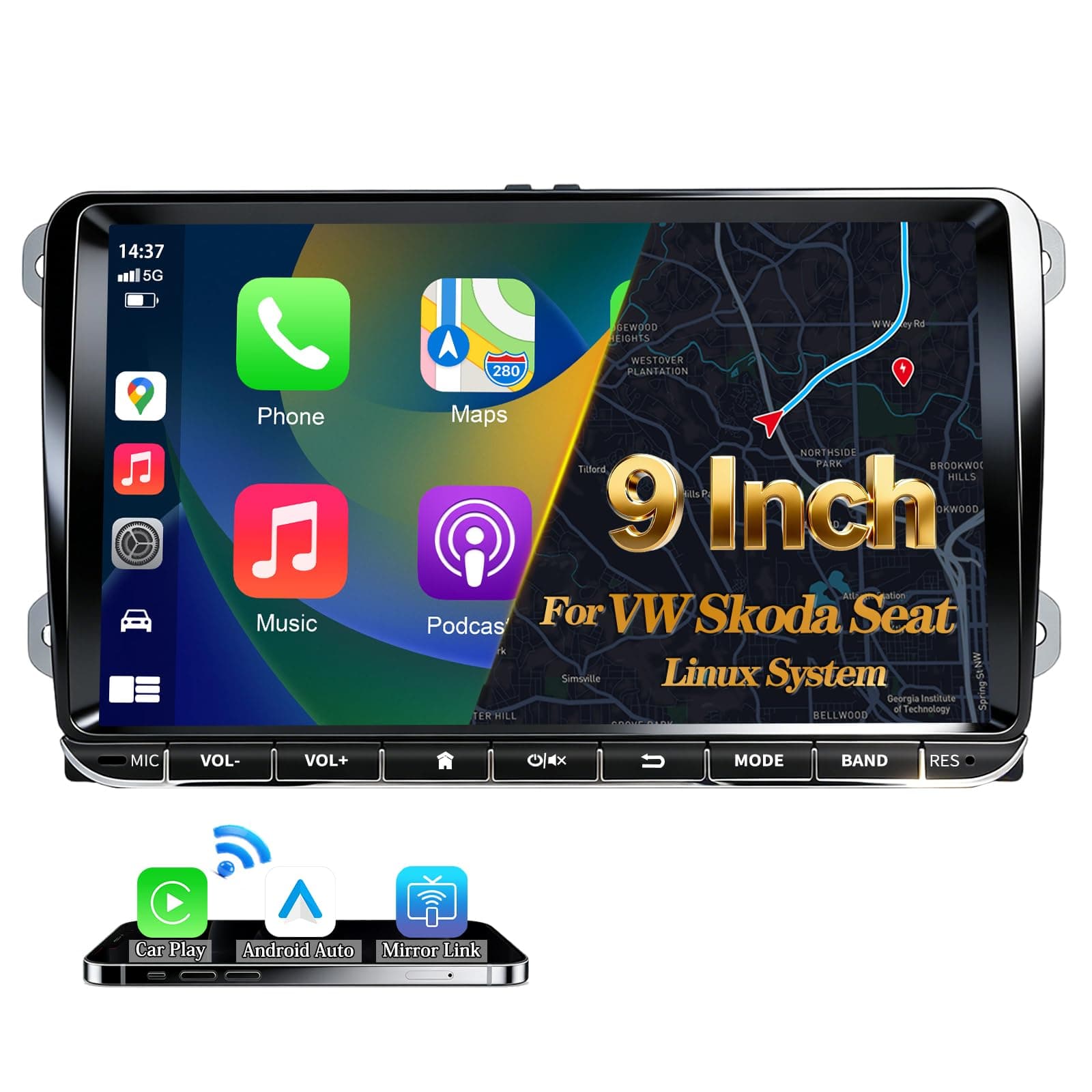 URVOLAX DAB+ Autoradio mit Bildschirm für VW Skoda Seat: 9 Zoll Doppel DIN Radio mit Wireless Apple CarPlay Android Auto - Linux Auto Radio für Golf 5 6 T5 Polo 6r Caddy Touran Passat Tiguan Fabia Angebot bei HelloDeals