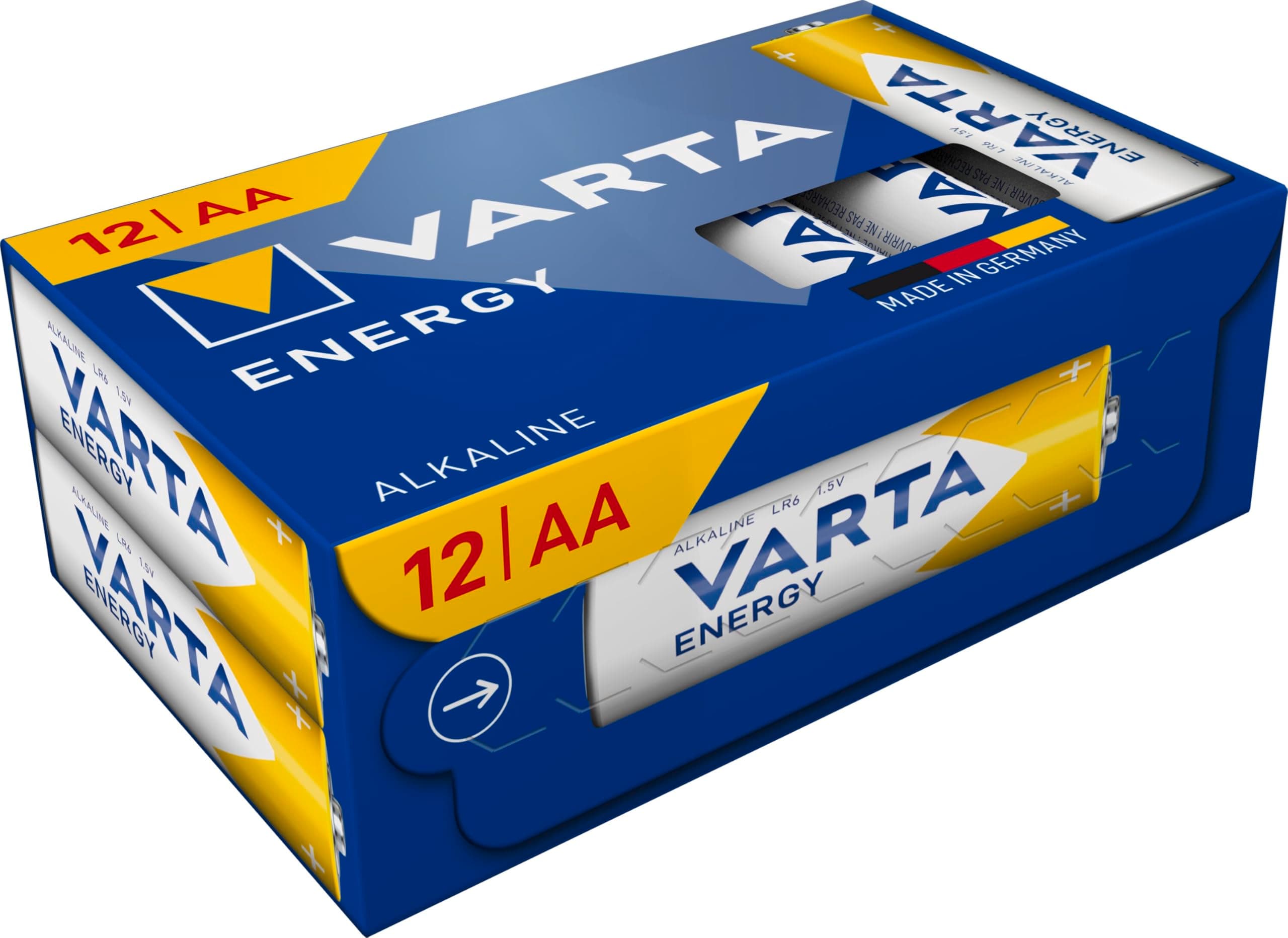 VARTA Batterien AA, 12 Stück Cube, Energy - Alkaline Mignon Batterien LR6 mit 1,5 V - Made in Germany - einfacher Grundbedarf Angebot bei HelloDeals
