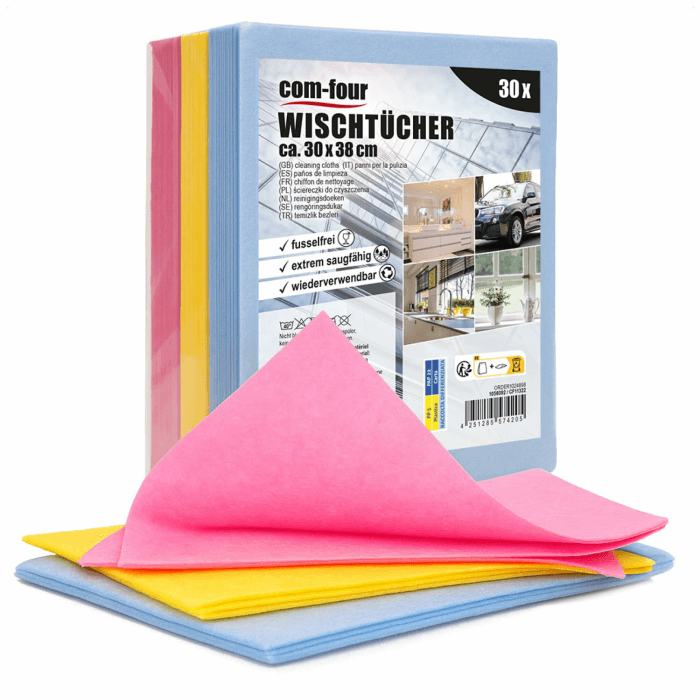 com-four® 30x Haushaltstücher - extrem saugfähige und strapazierbare Reinigungstücher aus Viskose - Allzweck-Wischtücher in 3 Farben - Wiederverwendbare Putztücher 30x38 - 30 Stück - 3 Farben Angebot bei HelloDeals