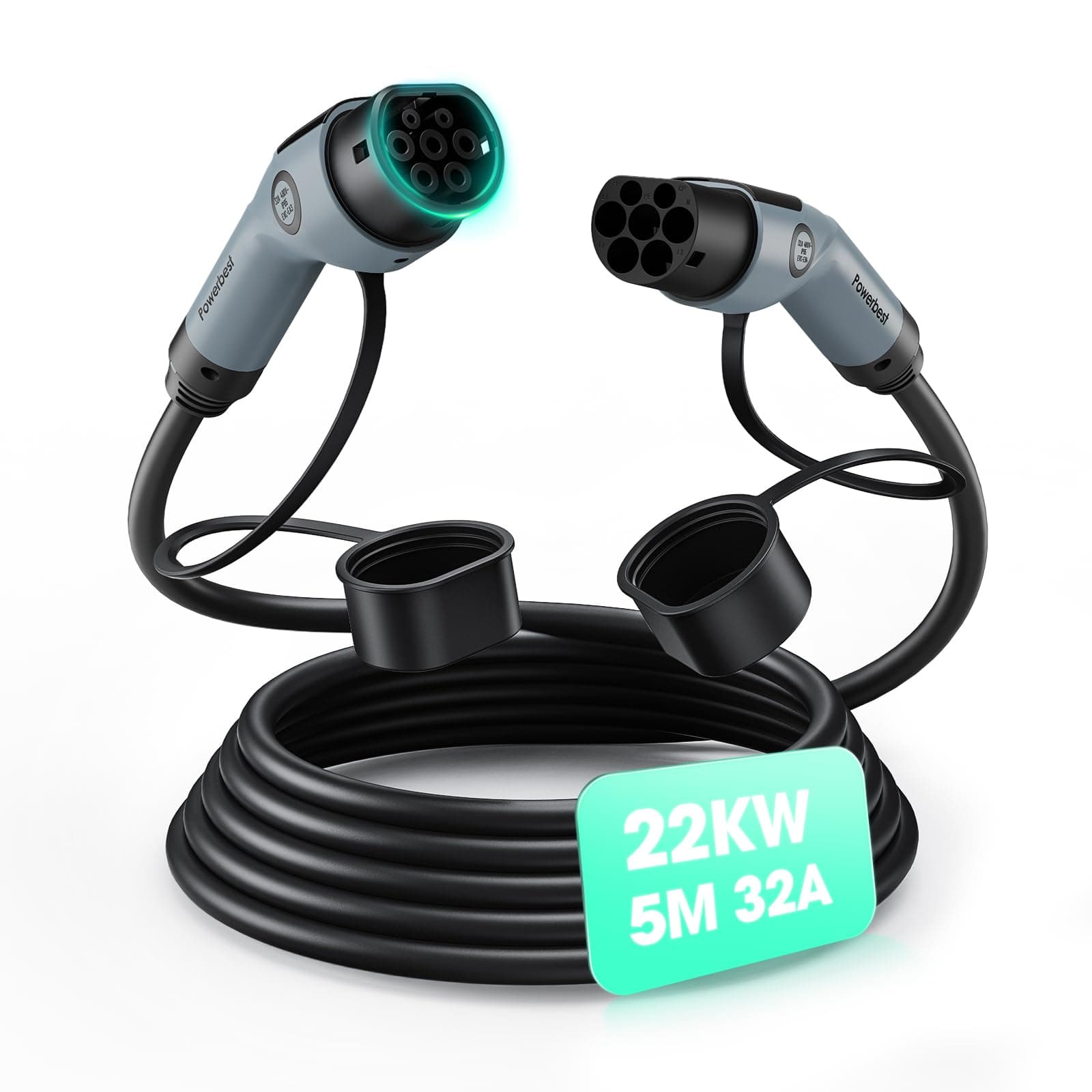 Typ-2-Ladekabel, 22KW 5M 32A Dreiphasiges E-Auto-Ladekabel Typ 2 auf Typ 2 Mode 3 für Elektro- und Hybridfahrzeuge – Kompatibel mit Model S/3/X/Y, e-Golf, ID.3, i3/i8 5M 22KW 32A Angebot bei HelloDeals