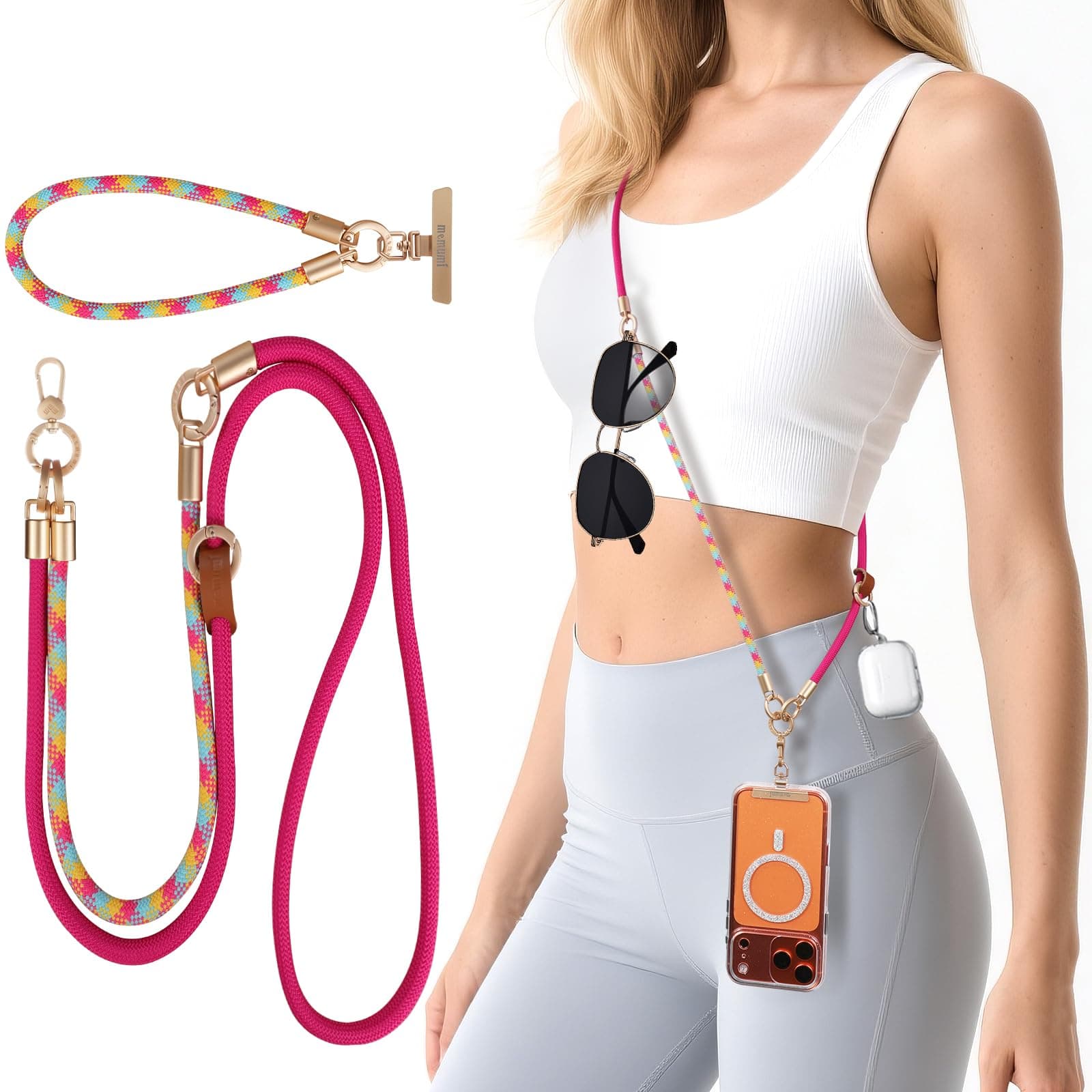 memumi 3-in-1 Handy-Gurt,Universal Handykette mit Metallschnalle, Kette um Hals & Handgelenk & Schulter, Robust Lanyard für Smartphones Airpods Rosarot Angebot bei HelloDeals