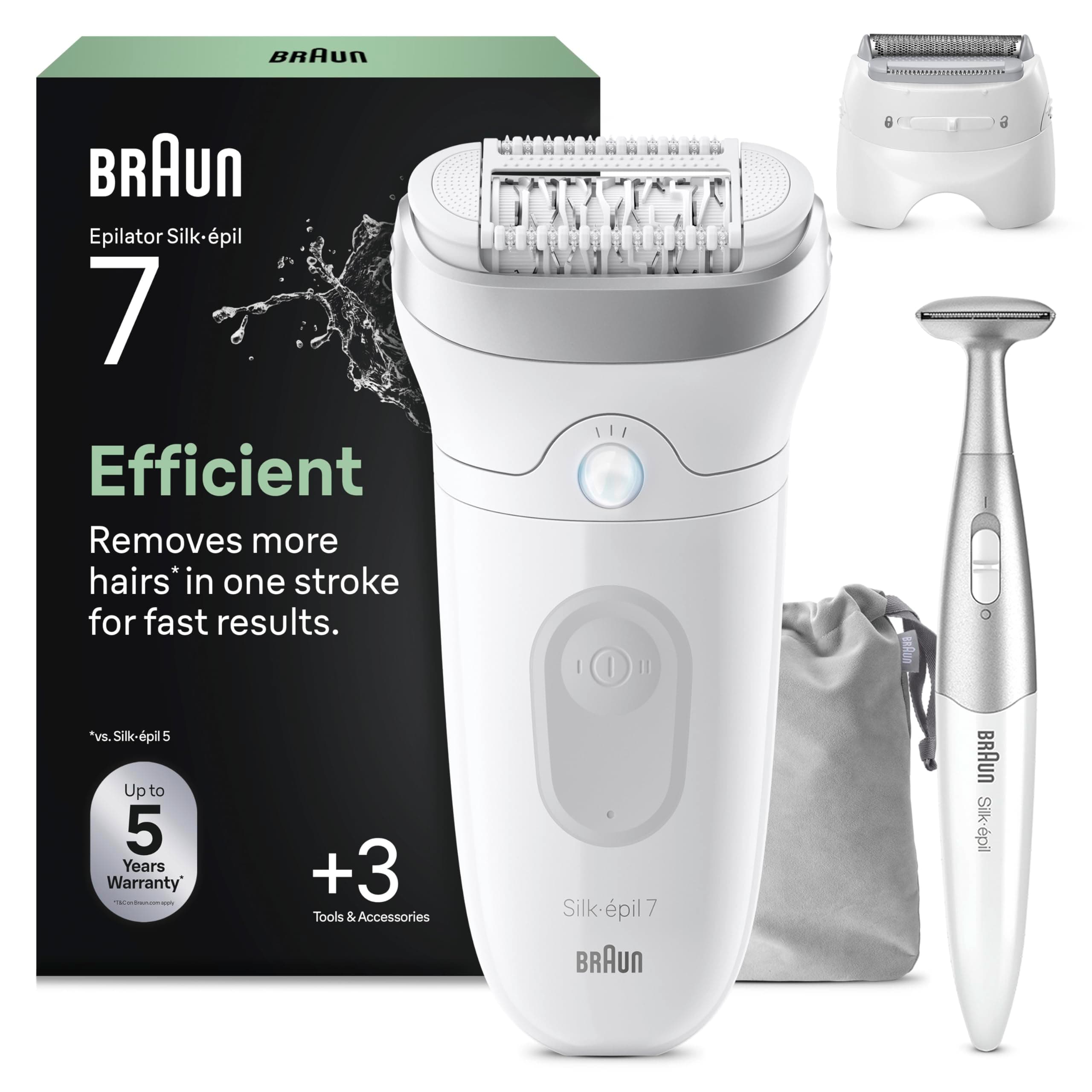 Braun Epilierer Damen Silk·épil 7, Ladyshaver, 7-241, Silber | Breitem Kopf für Eine Einfache Haarentfernung, Nass Und Trocken, Lang Anhaltend Glatte Haut, Inkl. 1 Extra Und Bikini-Trimmer Angebot bei HelloDeals