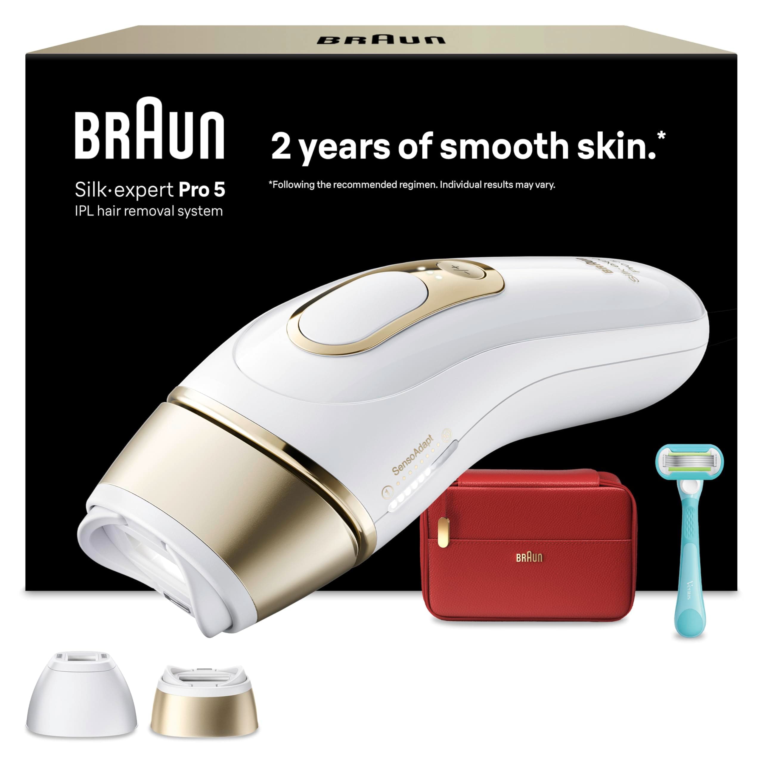 Braun IPL Geräte Haarentfernung Silk·expert Pro 5, PL5221, Weiß/Gold | Alternative Laser Haarentfernung für Zuhause, Dauerhafte Haarentfernung, Inkl. Etui, Gillette Venus Rasierer Und 2 Aufsätze Angebot bei HelloDeals
