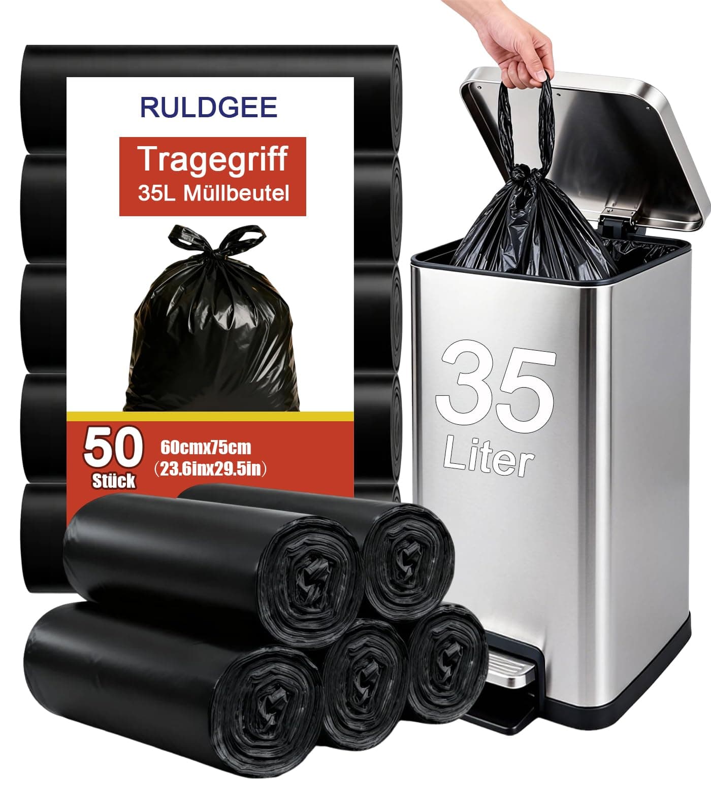 Reißfest Müllbeutel 35L mit Tragegriff 50 Stück Müllsäcke Blickdicht Mülltüten Schwarz Abfallbeutel 35 liters Angebot bei HelloDeals