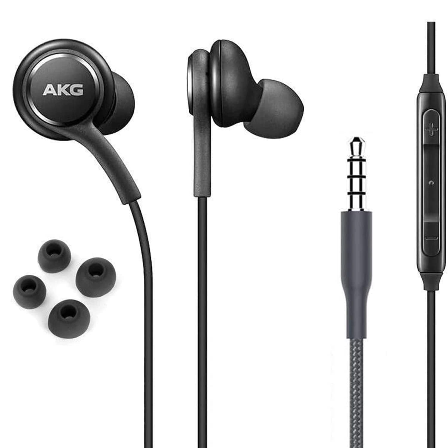 ElloGear Stereo-Ohrhörer für Samsung Galaxy S10, S10E Plus, Erstausrüster, kabelgebunden, entworfen von AKG, mit Mikrofon und Lautstärkeregler, schwarz Angebot bei HelloDeals