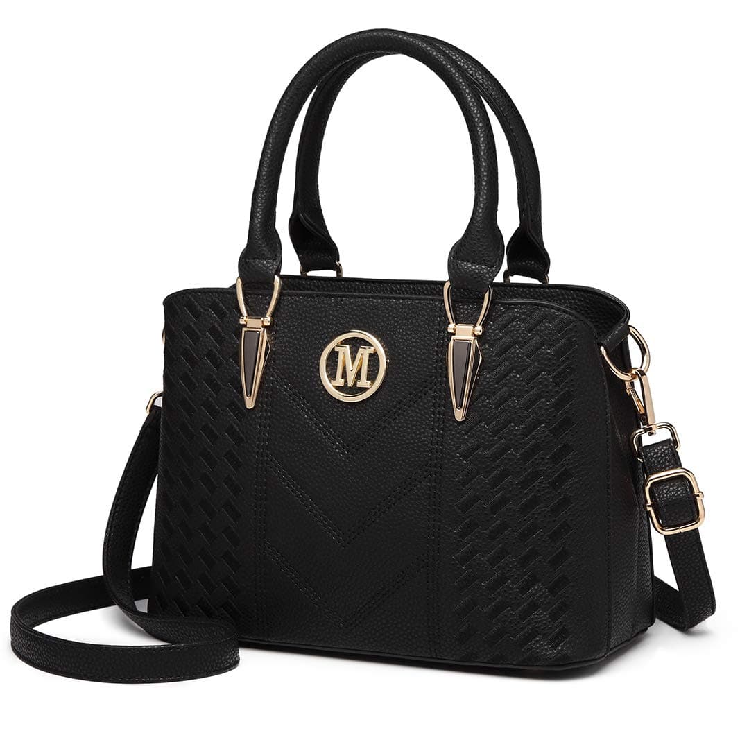 Miss Lulu Handtasche Damen Mittelgroß, Tasche aus PU-Leder, Women's Handbag Elegant, Umhängetasche mit Lychee-Muster und Mehreren Innentaschen für Arbeit Freizeit und den Alltags Schwarz 1-1 Schwarz Angebot bei HelloDeals