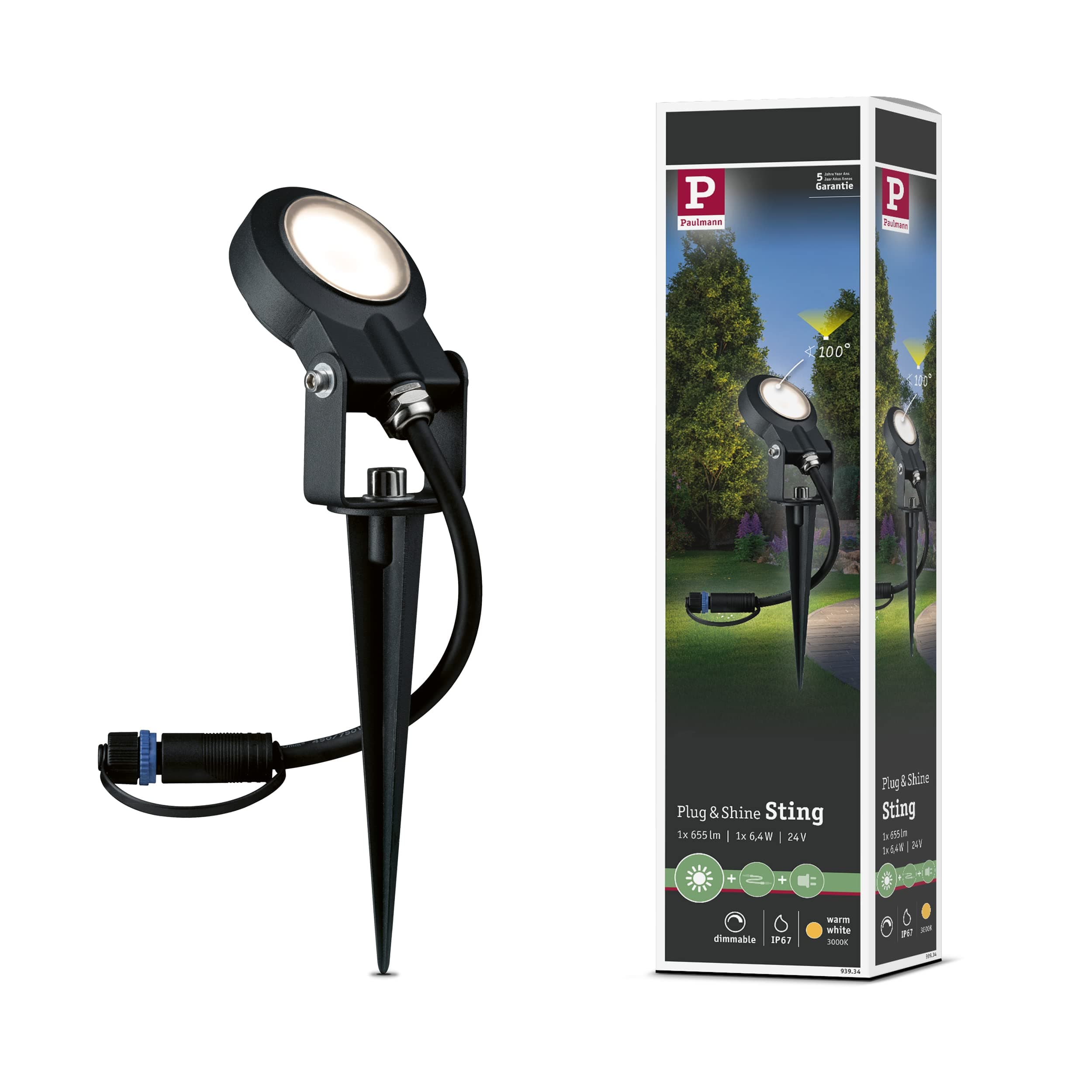 Paulmann 93934 Plug & Shine Spotlight Sting IP67 3000K 6W 24V Ausstrahlwinkel 100° 93934 LED Aussenbeleuchtung Erdspieß Gartenbeleuchtung Angebot bei HelloDeals