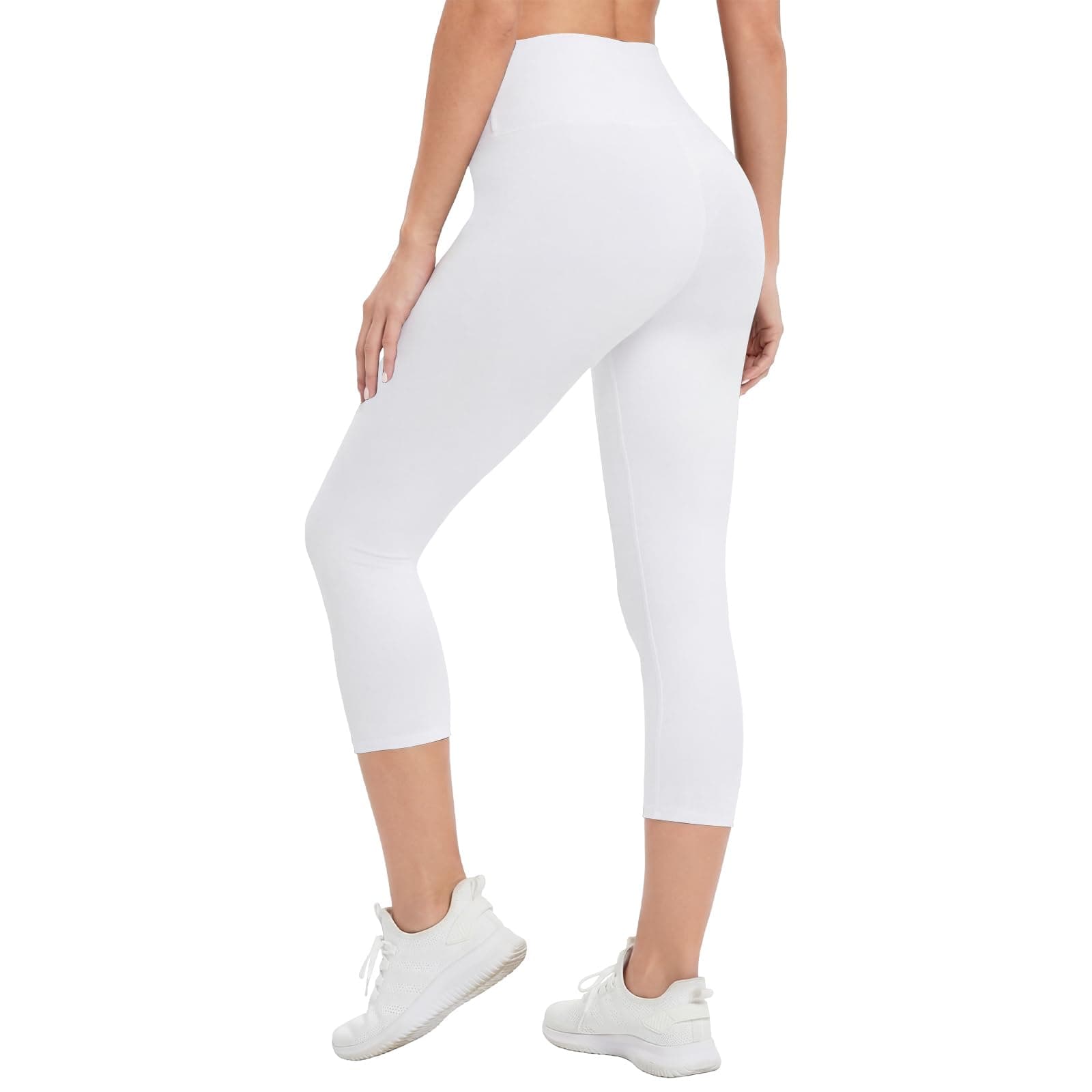 DDOBB Capri Leggings Damen High Waist 3/4 Leggins Blickdicht Caprihose Kurze Sporthose Elastisch Yogahose Laufhose Hose für Fitness Zuhause 42-48 B-weiß Angebot bei HelloDeals