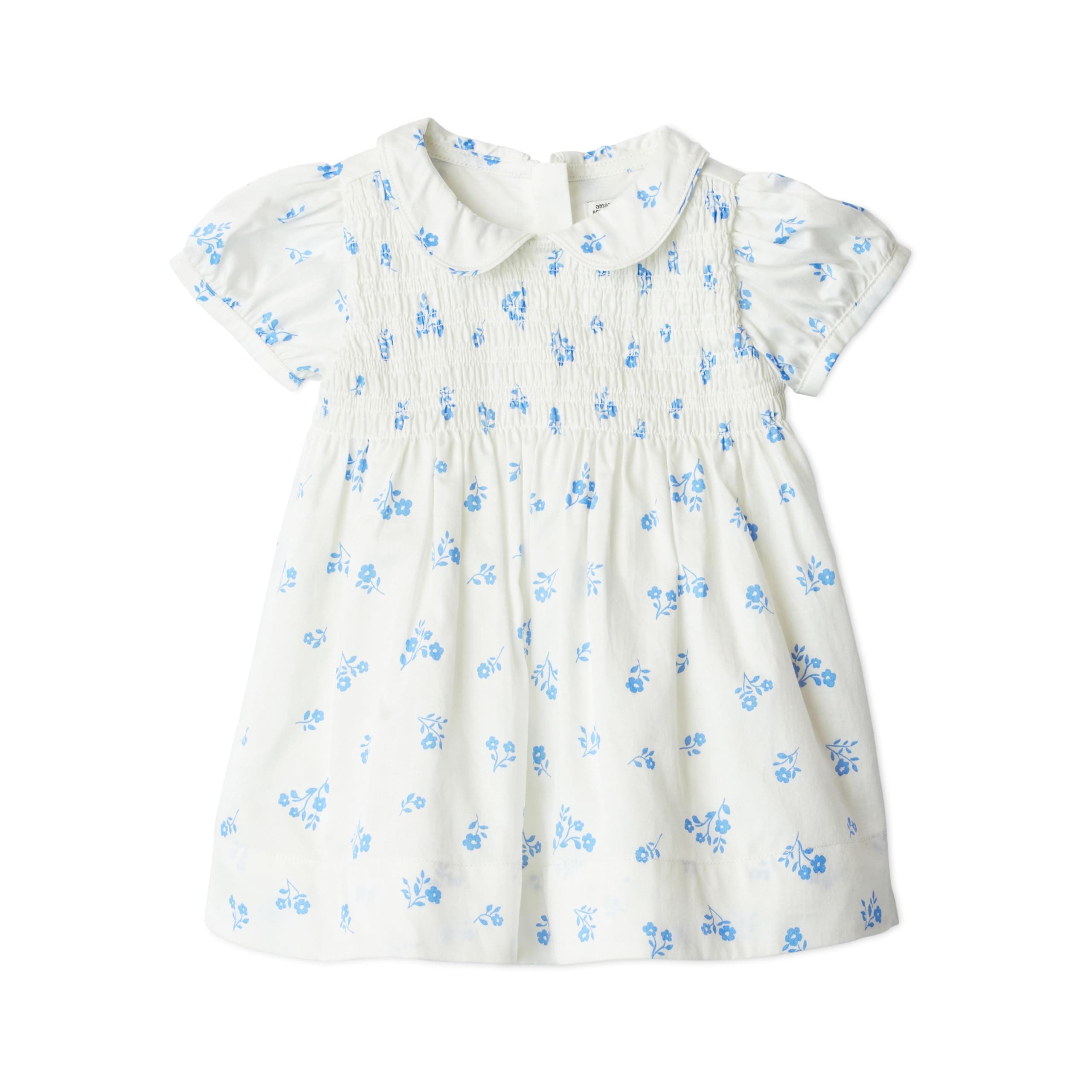 Amazon Essentials x Sofia Grainge Mommy & Me Kleider aus Baumwollsatin Girls' Puff Sleeve Dress 4 Jahre Elfenbeinblaues Blumenmuster Angebot bei HelloDeals