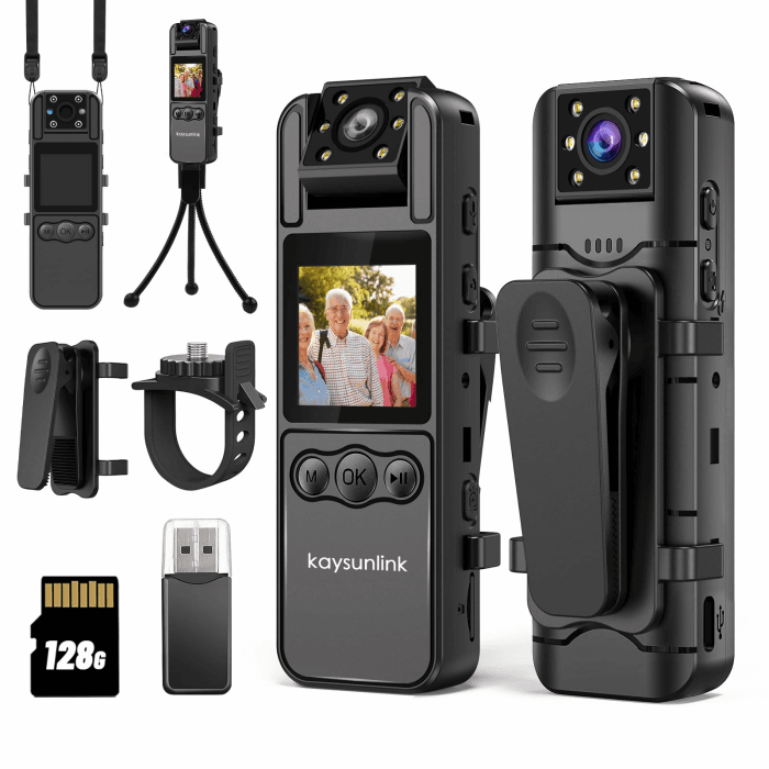 kaysunlink Körperkamera mit Audio- und Videoaufnahme, 1080P FHD, Mini-Polizei, tragbar, klein, persönlicher Camcorder, Sport, Action, Outdoor-Videorecorder (128 GB) Schwarz 128GB Angebot bei HelloDeals