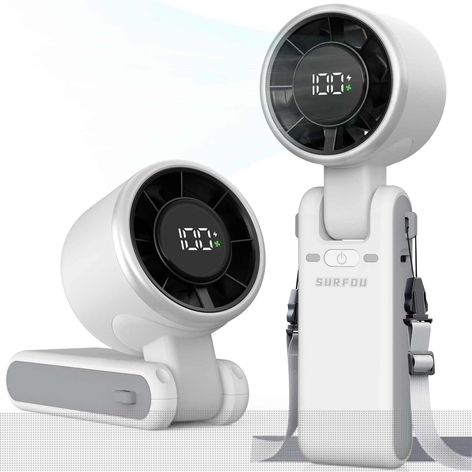 SURFOU Handventilator 4000mAh Akku, Tragbarer Mini Turbo Ventilator mit 5 Stufen, LED-Anzeige, 3-in-1 faltbar, USB-aufladbar, Leistungsstark für Büro, Reisen und Outdoor, Weiß Angebot bei HelloDeals