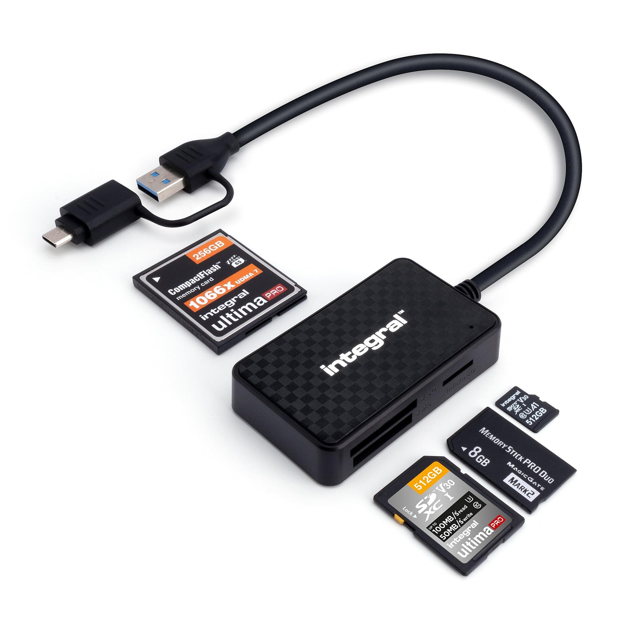 Integral 4-in-1 Speicherkartenleser, USB 3.0 & USB C Adapter für microSD, SD, Compact Flash, MS Duo/Pro - Für iPhone 15/16 Plus/Pro Max, MacBook Air, iPad, PC, Laptop, Tablet, Smartphone Angebot bei HelloDeals