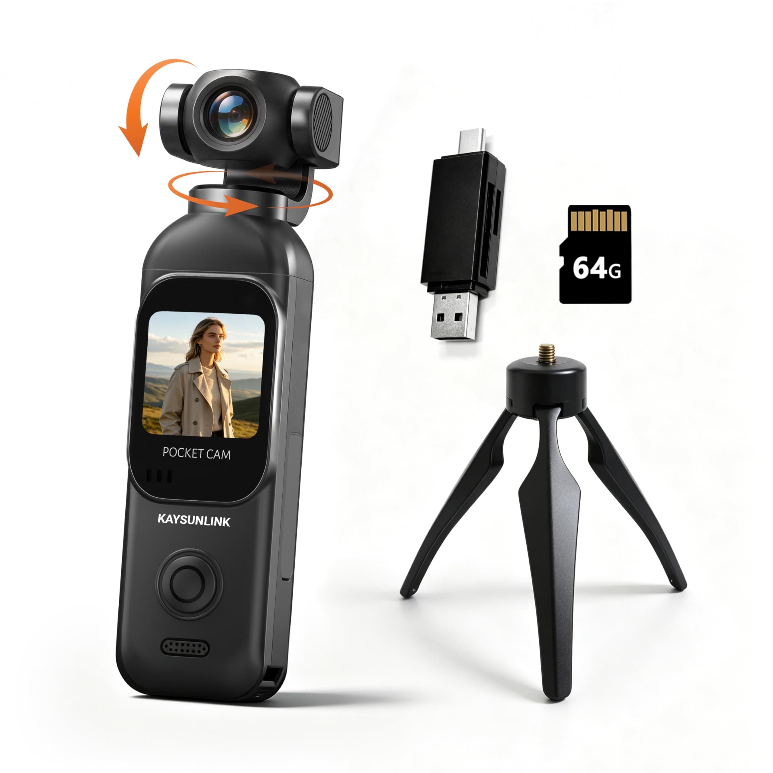 kaysunlink 1080P Vlogging-Kamera mit 270° drehbarem Objektiv, Handheld POV Pocket Camera mit Touchscreen & WiFi, 5 Stunden Leistung, EIN-Knopf-Aufnahme-Camcorder mit 64GB Karte für den täglichen Standard Edition+64GB Angebot bei HelloDeals