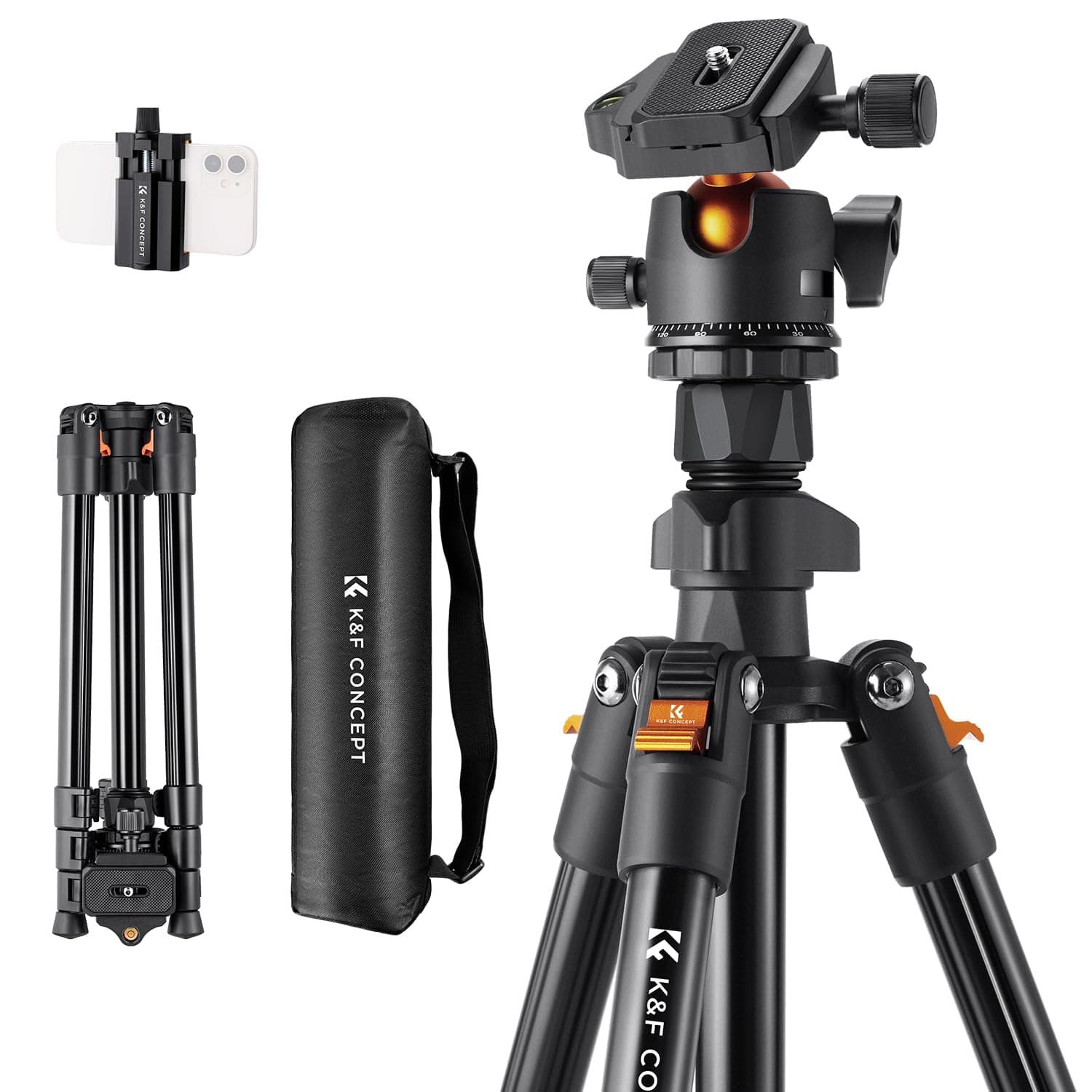 K&F CONCEPT O234A1 Handy Stativ,163cm Kamerastativ, Tripod für unterwegs, Stativ für Smartphone mit Handyhalterung, Aluminium Reisestativ 163 cm Angebot bei HelloDeals