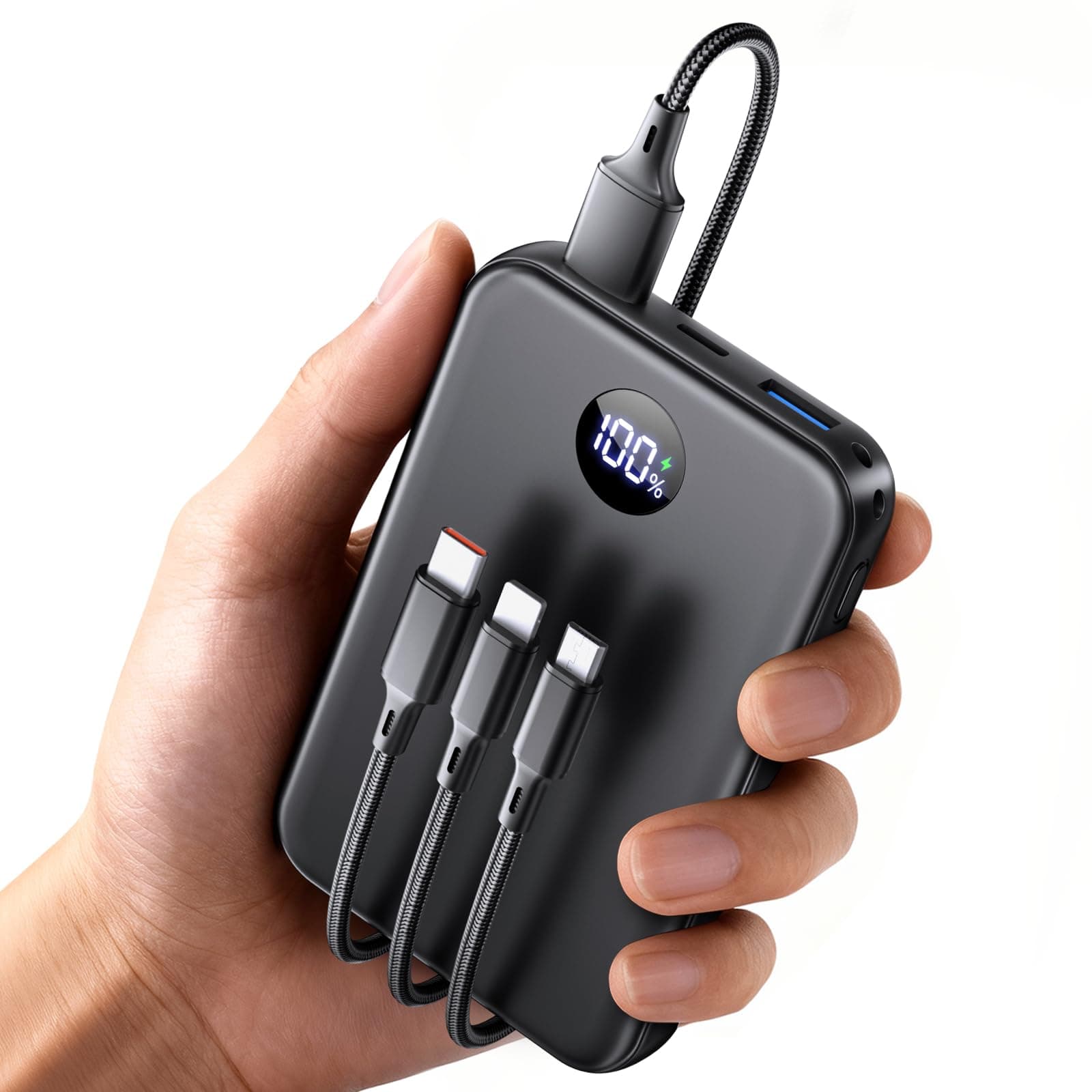 Power Bank 27000mAh, Ultra Kompakte Powerbank Schnellladen USB C, Externer Akku mit LED Display & 3-in-1 Kabel, Tragbares Ladegerät mit 3 Ausgängen für iPhone 17/16/15 Serie, Samsung, iPad und mehr Schwarz 27000.0 Milliamperestunden (mAh) Angebot bei HelloDeals