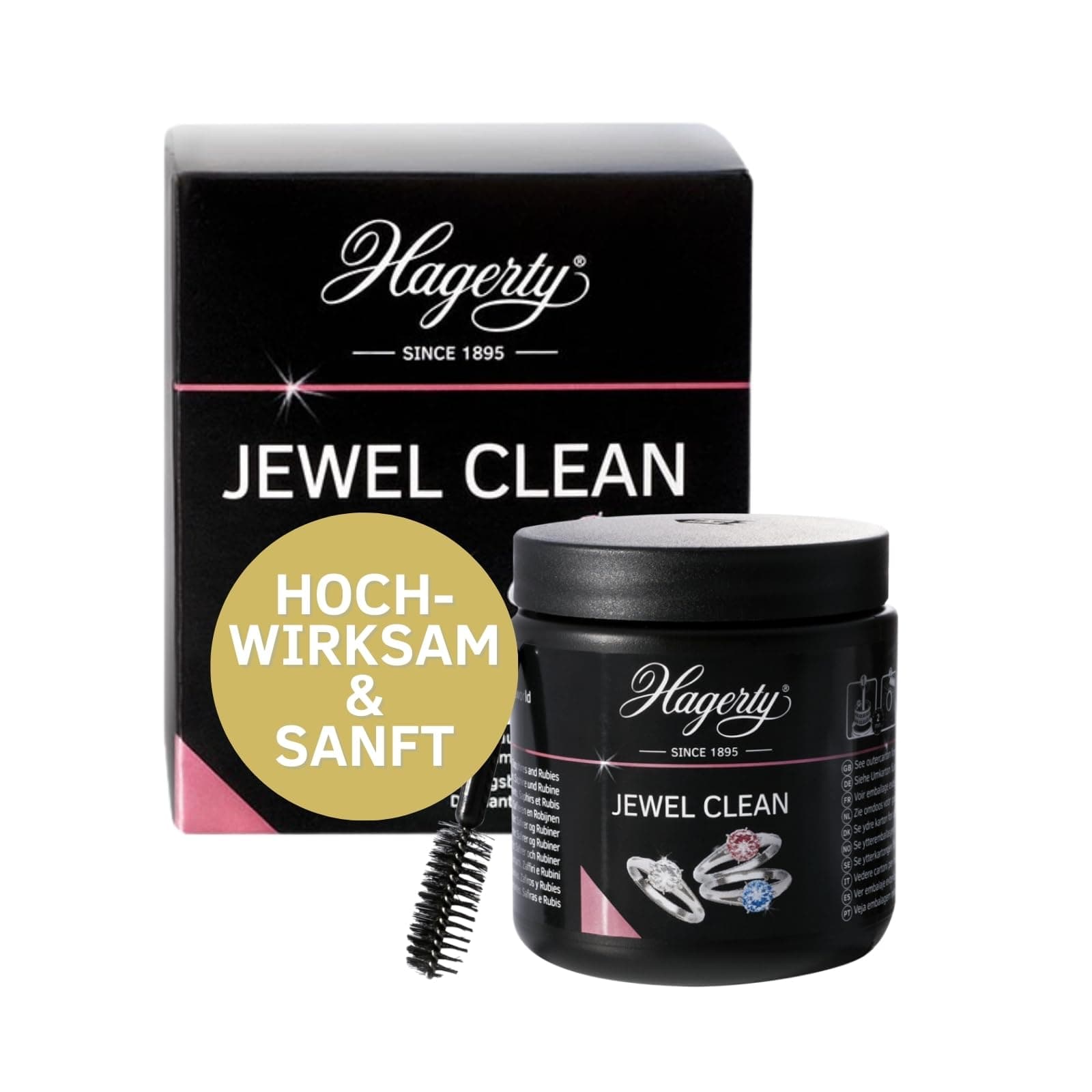 Hagerty Jewel Clean Schmucktauchbad für Edelsteine Gold Platin 170 ml I Effektiver Schmuckreiniger Diamanten Saphire Rubine I Schmuck-Reinigungsbad für erneuerten Glanz I mit Korb und Bürste Angebot bei HelloDeals