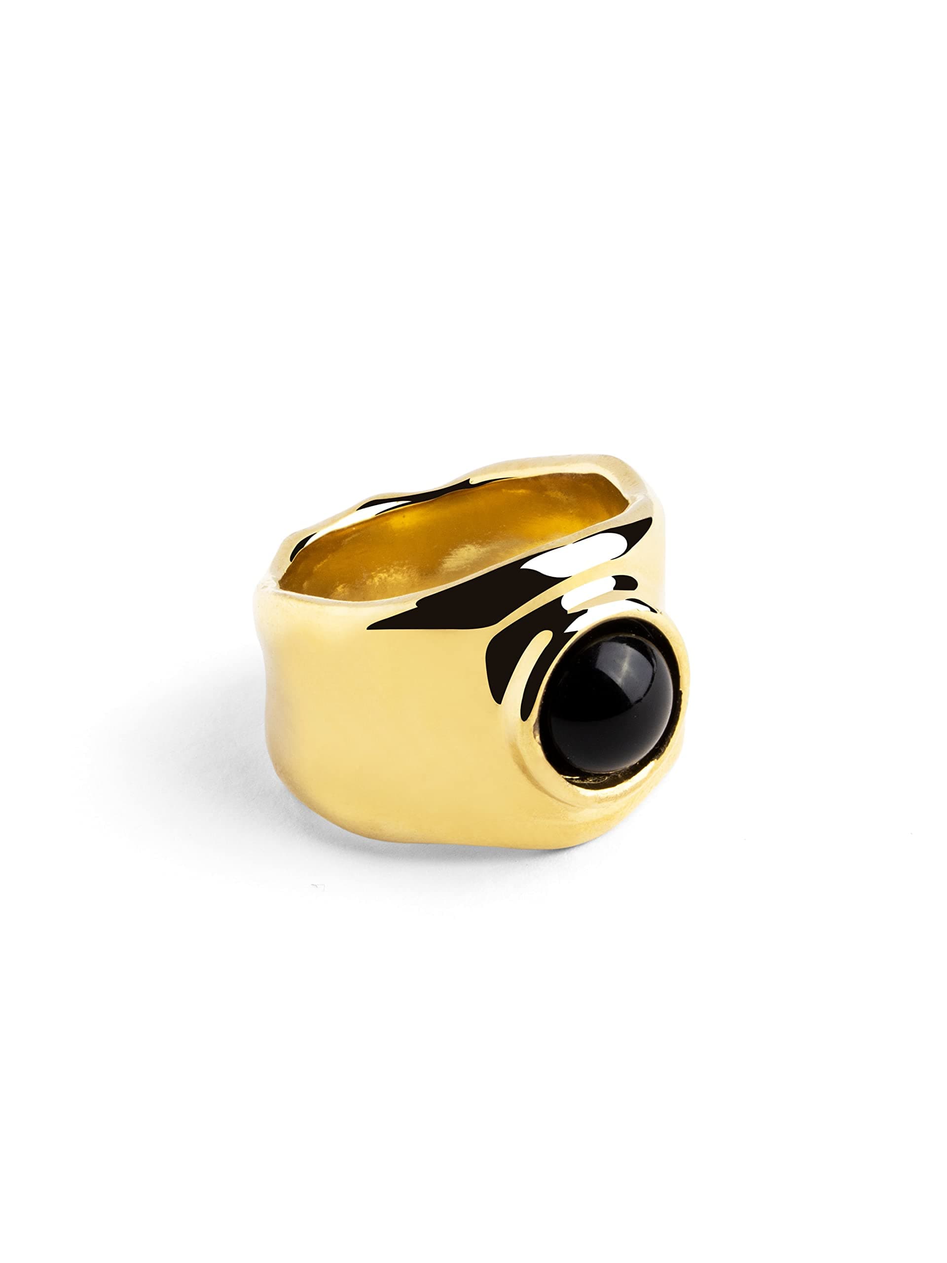 SINGULARU - My Onyx Ring. Messing mit 18 Kt Vergoldeter Beschichtung und Naturstein. Schmuck für Damen. Größe 10-18. Angebot bei HelloDeals