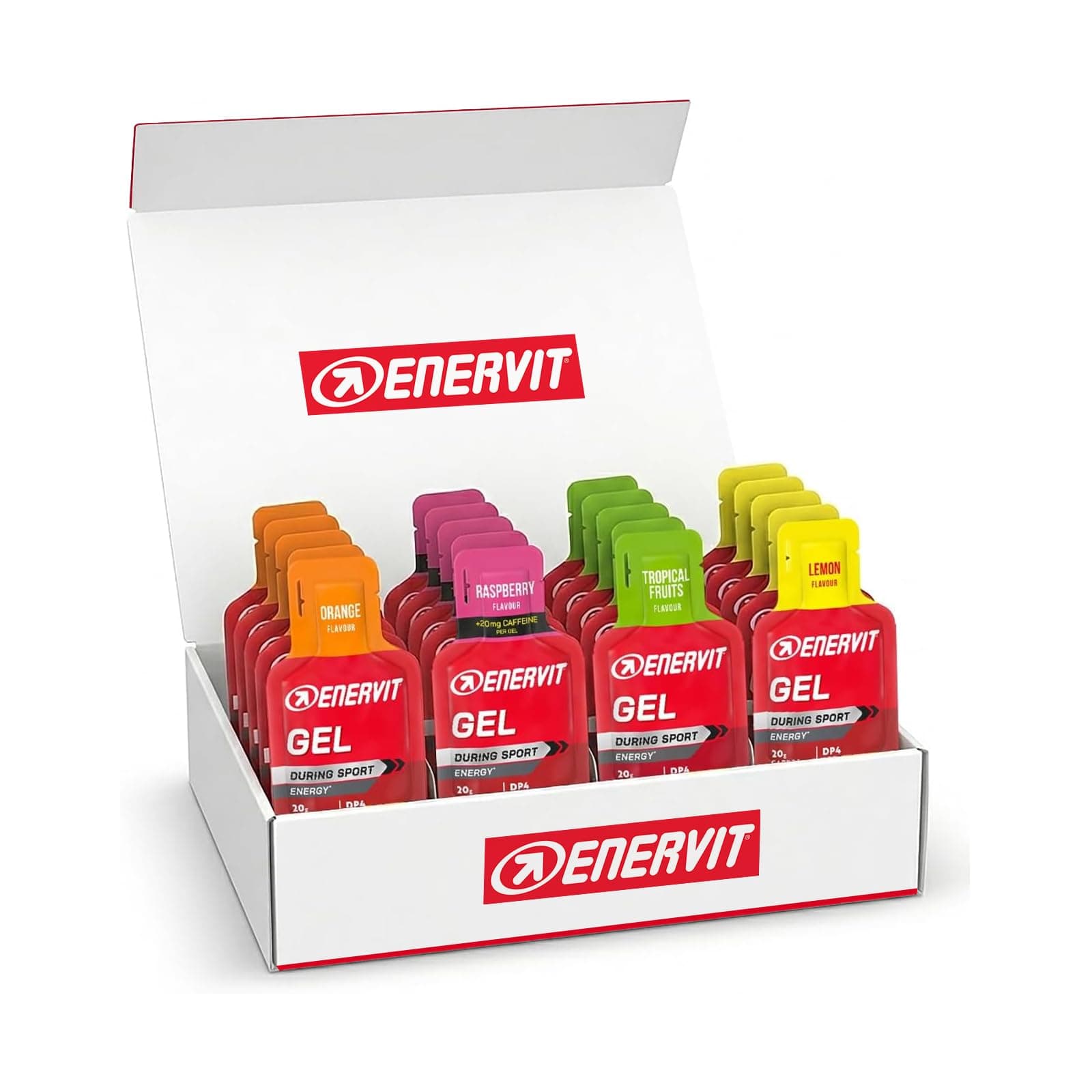 Enervit Energy Gel – Energiegele mit Vitaminen, 20 g Kohlenhydrate pro Gel, hohe Energiedichte, für Ausdauersport, Vegan, Glutenfrei, gemischte Packung mit 20 Gels, 25 ml pro Packung Angebot bei HelloDeals