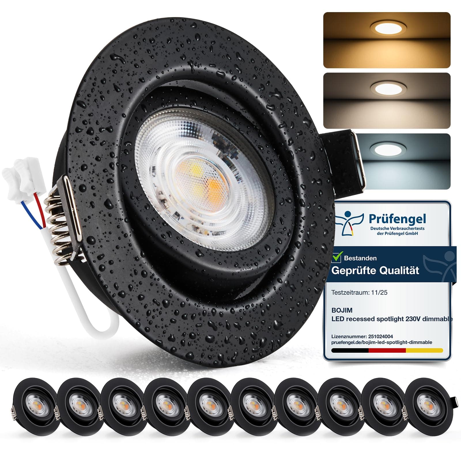 BOJIM LED Spots 230V Dimmbar für Bad IP44, Einbaustrahler LED Schwarz 68mm - 80mm Lochmaß, Deckenspots 7W, Warmweiß Kaltweiß Neutralweiß, Einbauleuchten Flach für Küche Wohnzimmer, 10er Set Schwarz 10er Set Angebot bei HelloDeals