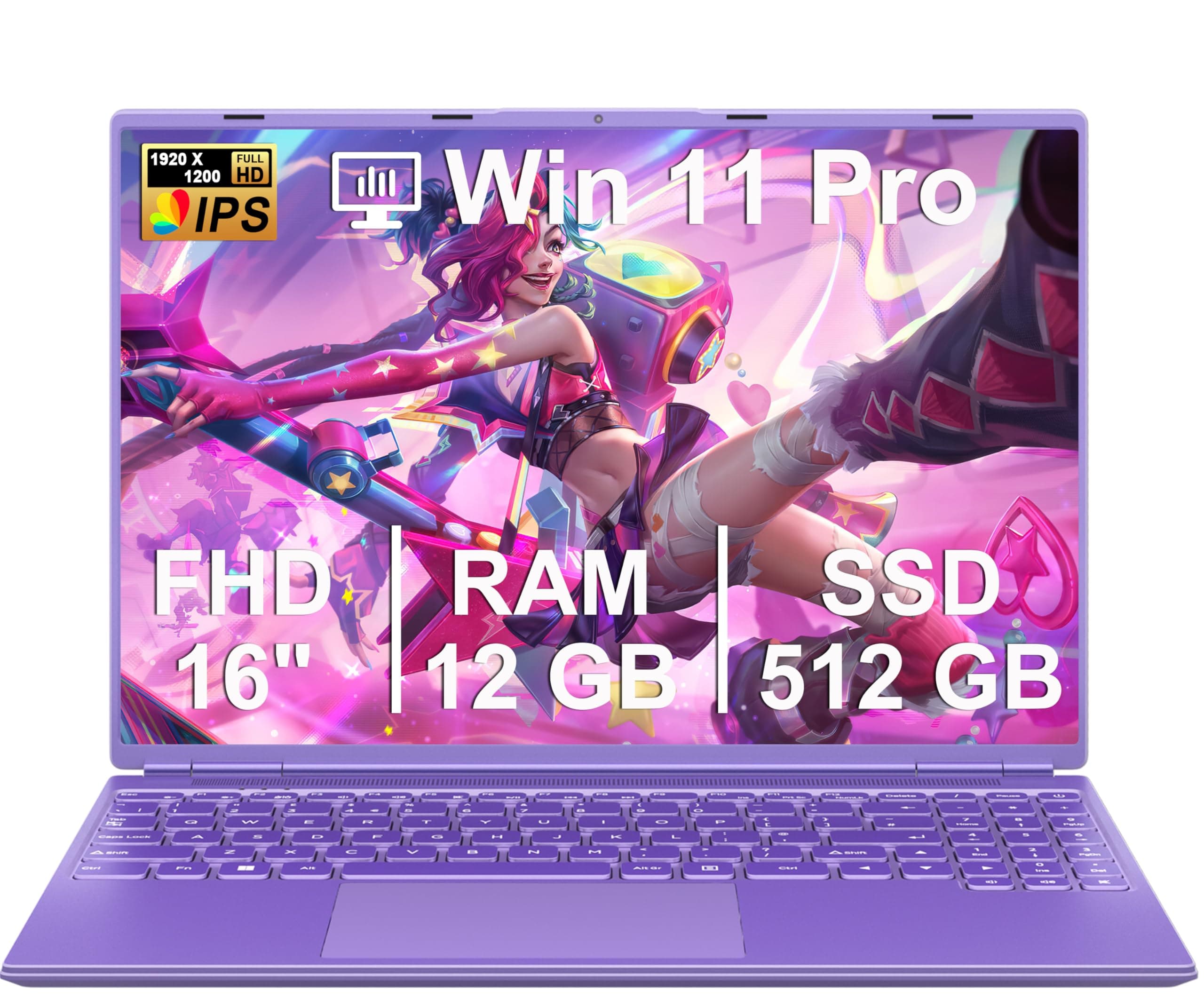 NOTODD Laptop 16 Zoll 12GB RAM 512GB ROM Erweiterungen 2,5" 1 TB SSD, Laptop Win 11 mit 4-Core CPU N5095 (bis zu 2,9 GHz), 1920 * 1200丨5G WiFi丨Bluetooth & Deutsche Tastatur Aufkleber-Purple N600-Purple-3 Angebot bei HelloDeals