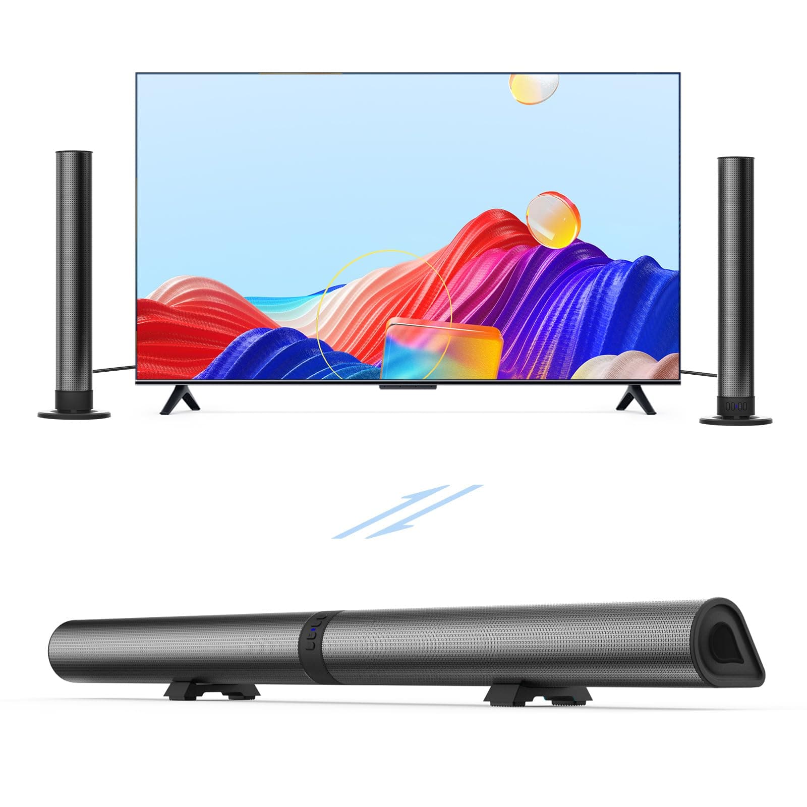 Soundbar für TV Geräte,Teilbare 2-in-1 Bluetooth Soundbar Schwarz | 4 Lautsprechern (20 W), Bluetooth 5.3, USB-Stick/Optical/Aux/TWS, für Fernseher PC Monitor Handy Heimpartys Angebot bei HelloDeals
