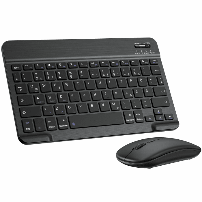PINKCAT Bluetooth Tastatur Maus Set, Deutsches QWERTZ Layout Slim Wiederaufladbare Tastatur mit integriertem Akku, Bluetooth Maus (Battery) für iPad, iOS, Mac, Windows und Android BT_Schwarz Angebot bei HelloDeals
