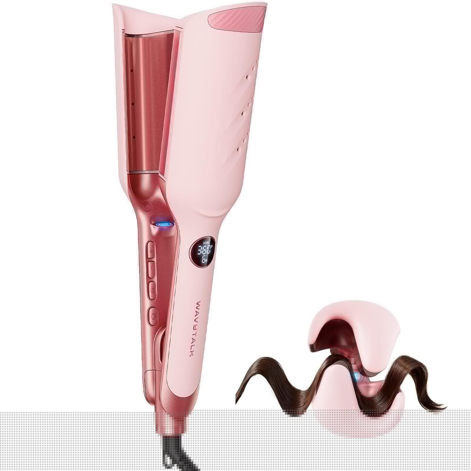 Wavytalk Power Wave Welleneisen Für Haare, Kreppeisen Für Große Wellen, Mit Ionenschutz & Belüftung Für Weniger Hitzeschäden, Müheloser Lockenstab, Dual-Voltage, Rose Rosa Angebot bei HelloDeals