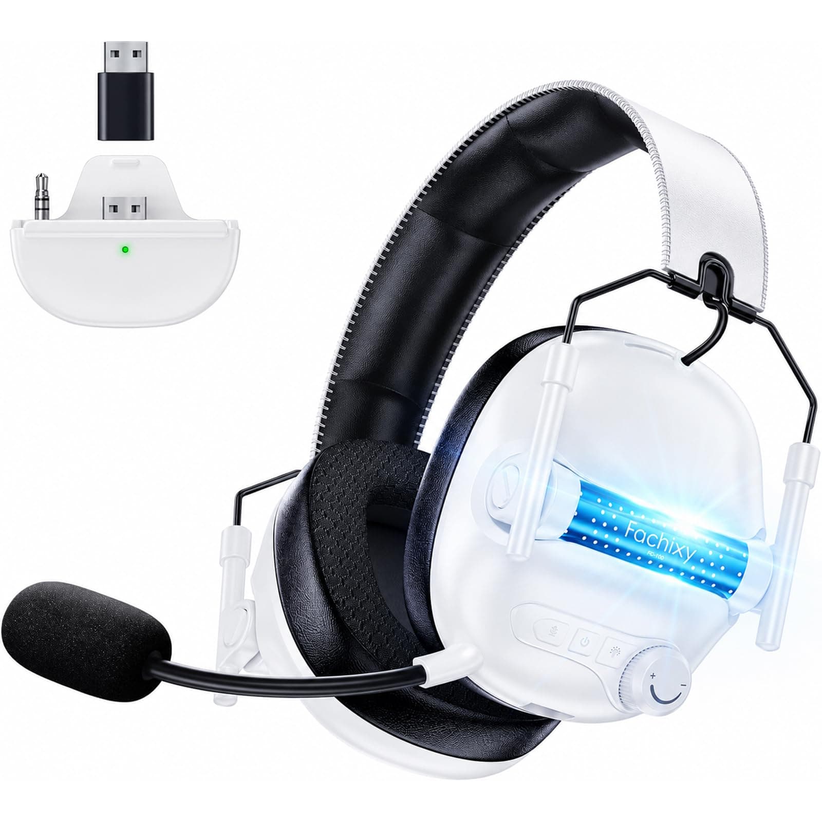 Gaming Headset Wireless für Xbox Series X|S|One, PC, PS5, PS4, Switch, 2.4GHz Und Bluetooth 5.4 Headset Kabellos mit Mikrofon, Geringe Latenz Noise Cancelling, Faltbar, mit LED Licht 60h Akkulaufzeit Mineralweiß Angebot bei HelloDeals
