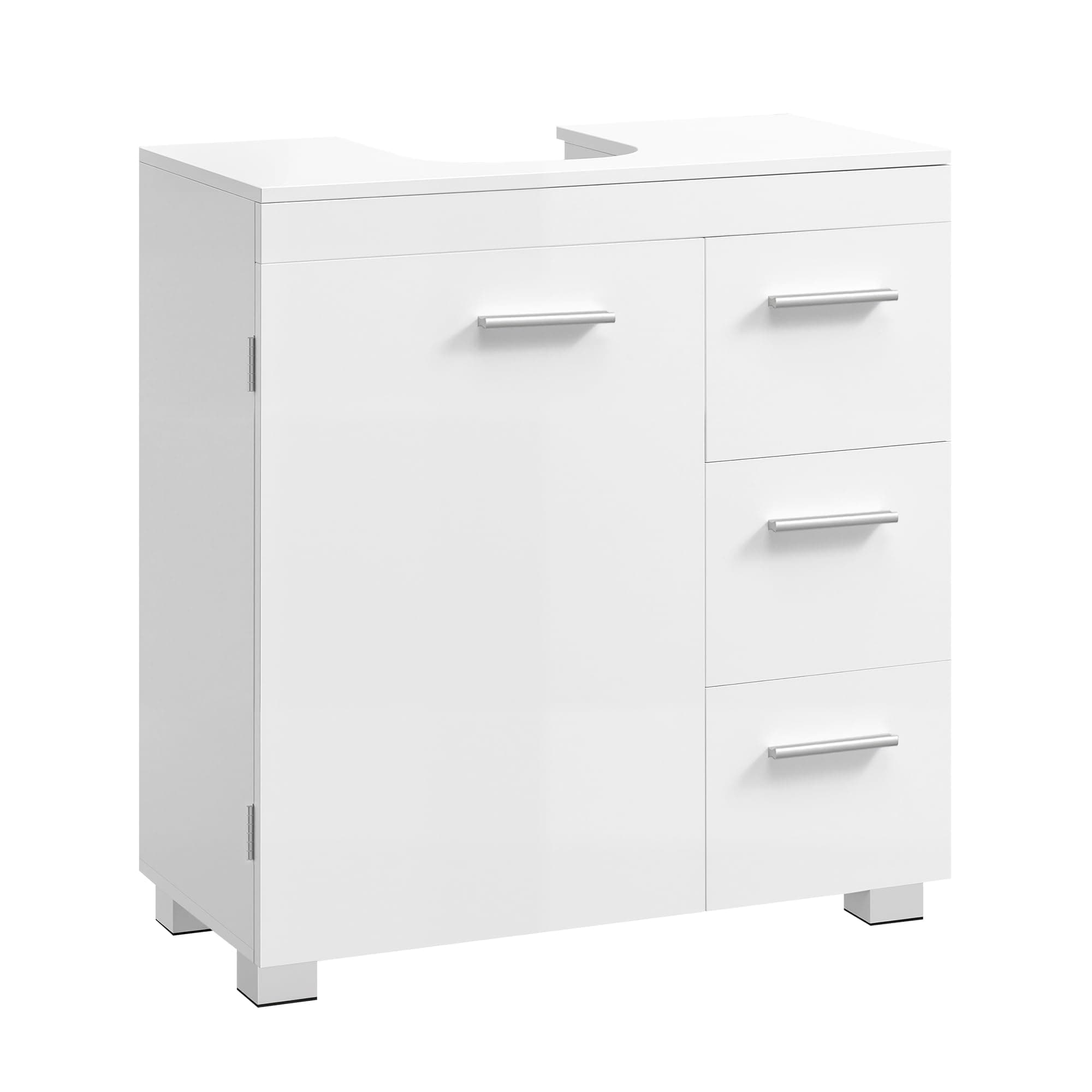 VASAGLE Waschbeckenunterschrank, Badezimmerschrank, 3 große Schubladen, 30 x 60 x 64 cm, Badschrank, 2 Fächer hinter der Tür, Badezimmer-Unterschrank mit Füßen, wolkenweiß BBK513WB01 Wolkenweiß ohne Säule(60B cm) Angebot bei HelloDeals