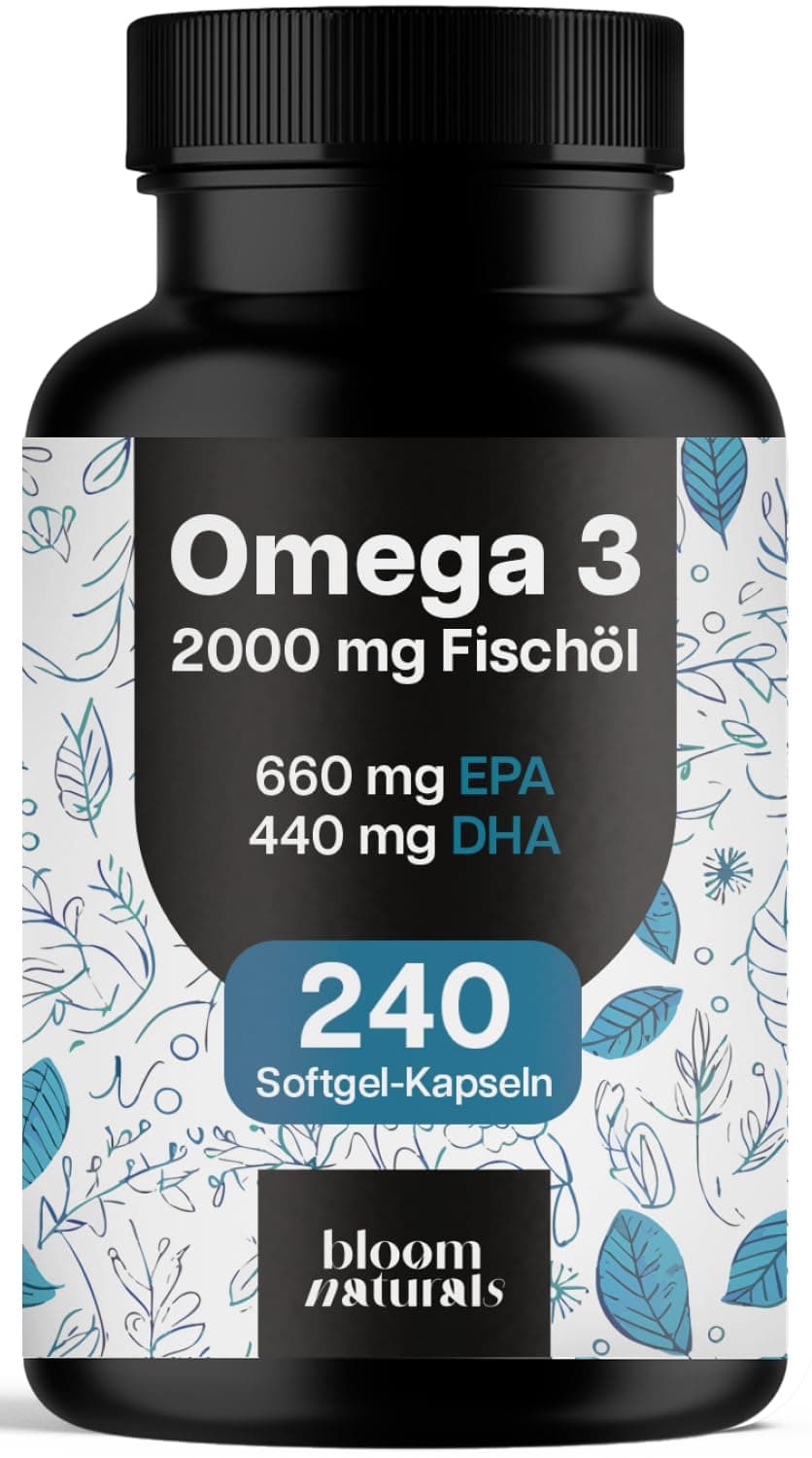 Omega 3 Kapseln hochdosiert 2000mg Fischöl - 240 Softgel-Kapseln - davon 660 mg EPA und 440 mg DHA - Unterstützt die Gesundheit von Herz, Gehirn und Augen* - Produziert in Deutschland Angebot bei HelloDeals