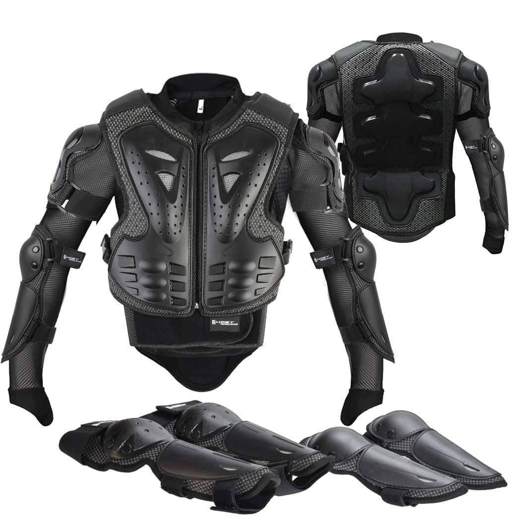 5 Stück Motorrad Schutz Jacke,Kinder Motorrad rüstung mit Knieschoner Ellbogenschoner Brustpanzer Racing,für Outdoor Sport - 4/6/8/10/12/14 Jahre Einheitsgröße Schwarz Angebot bei HelloDeals