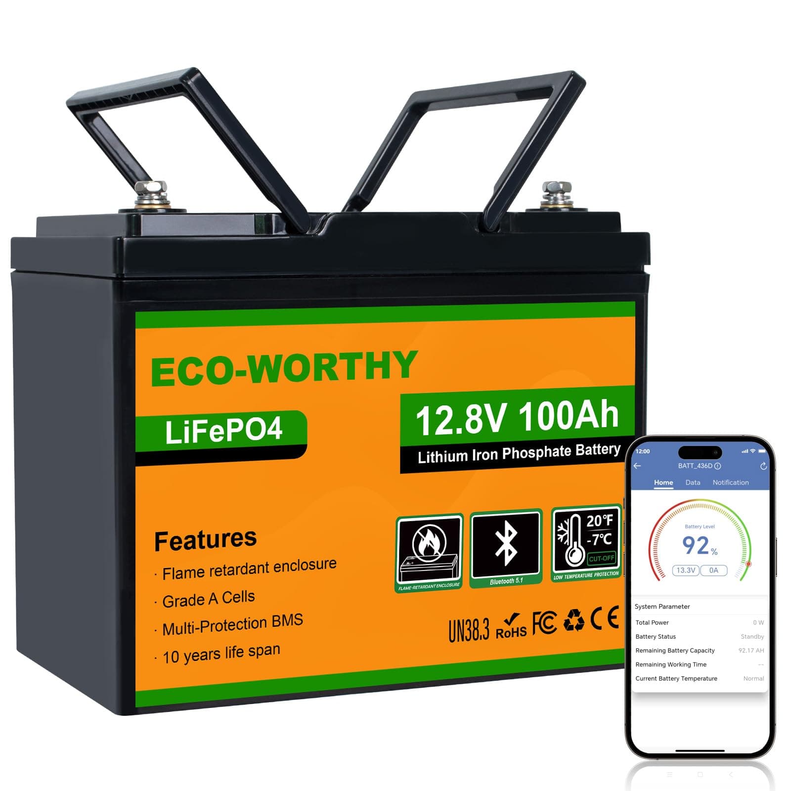 ECO-WORTHY 12V 100Ah LiFePO4 Bluetooth mit BMS Low Temperature Schutz,1280Wh Lithium Batterie 12V 100Ah Autobatterie für Wohnmobil,Wohnwagen,CB IEC 62619 12.8V 100Ah Bluetooth Angebot bei HelloDeals