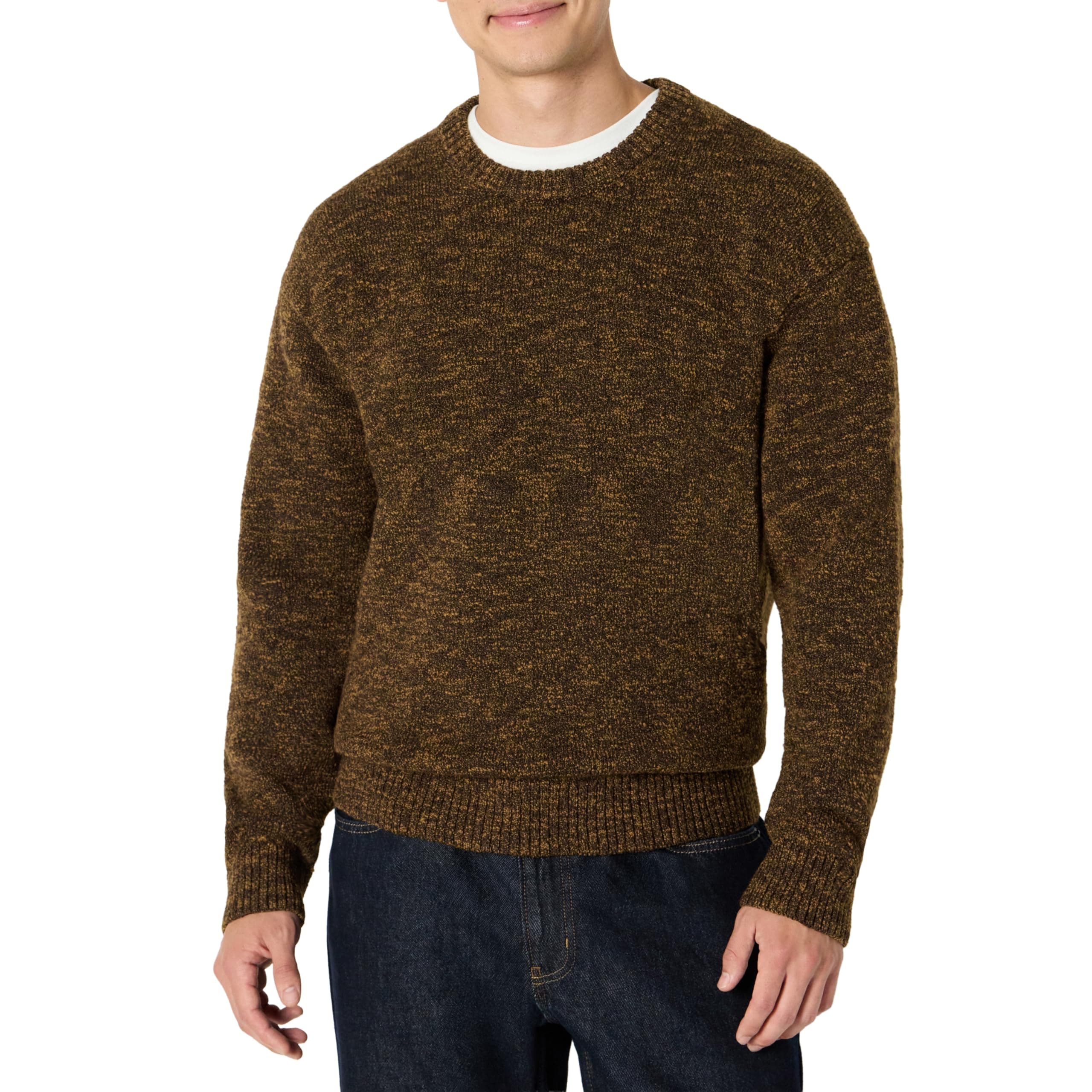 Amazon Essentials Herren Relaxed-Fit Pullover mit Rundhalsausschnitt und mehrfarbigem, schwerem Stoff XL Dunkelbraun Meliert Angebot bei HelloDeals