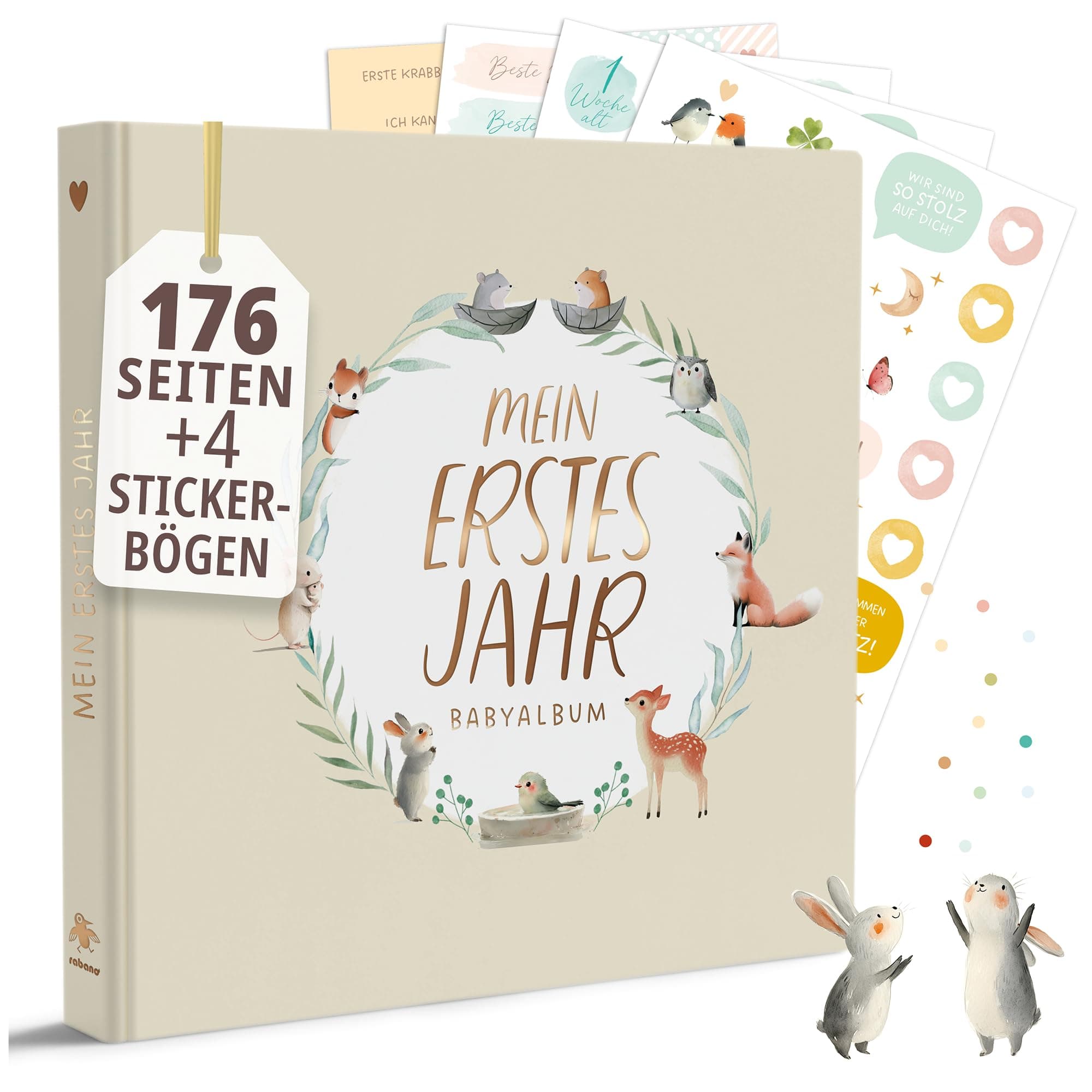 Mein erstes Jahr Babyalbum | PREMIUM Erinnerungsbuch Baby | Hochwertiges Fotoalbum Baby mit Goldprägung I 176 Seiten Baby Tagebuch I Geschenk zur Geburt für Mädchen und Junge - Babygeschenke (Natur) Angebot bei HelloDeals