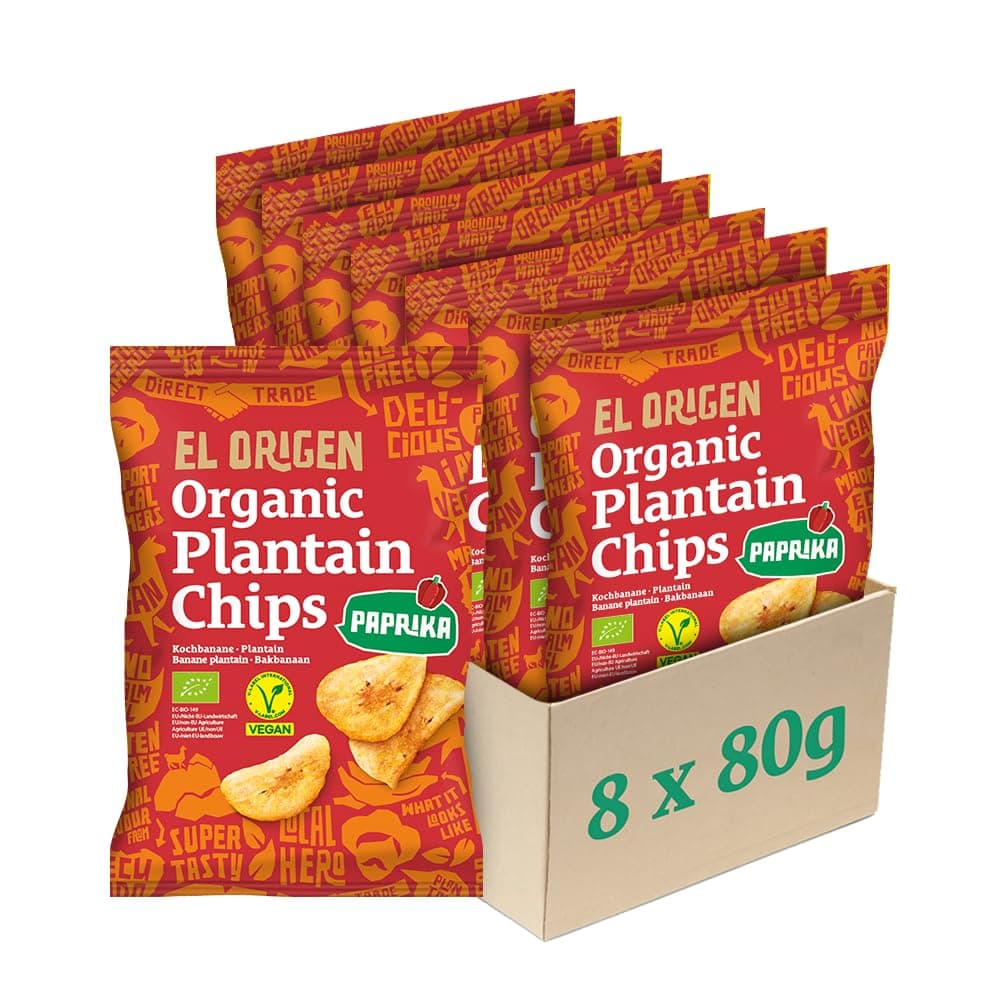 el origen Bio‑Kochbananen Chips Paprika 8×80g - vegan, glutenfrei, palmölfrei, authentischer Paprika‑Crunch aus Ecuador Angebot bei HelloDeals