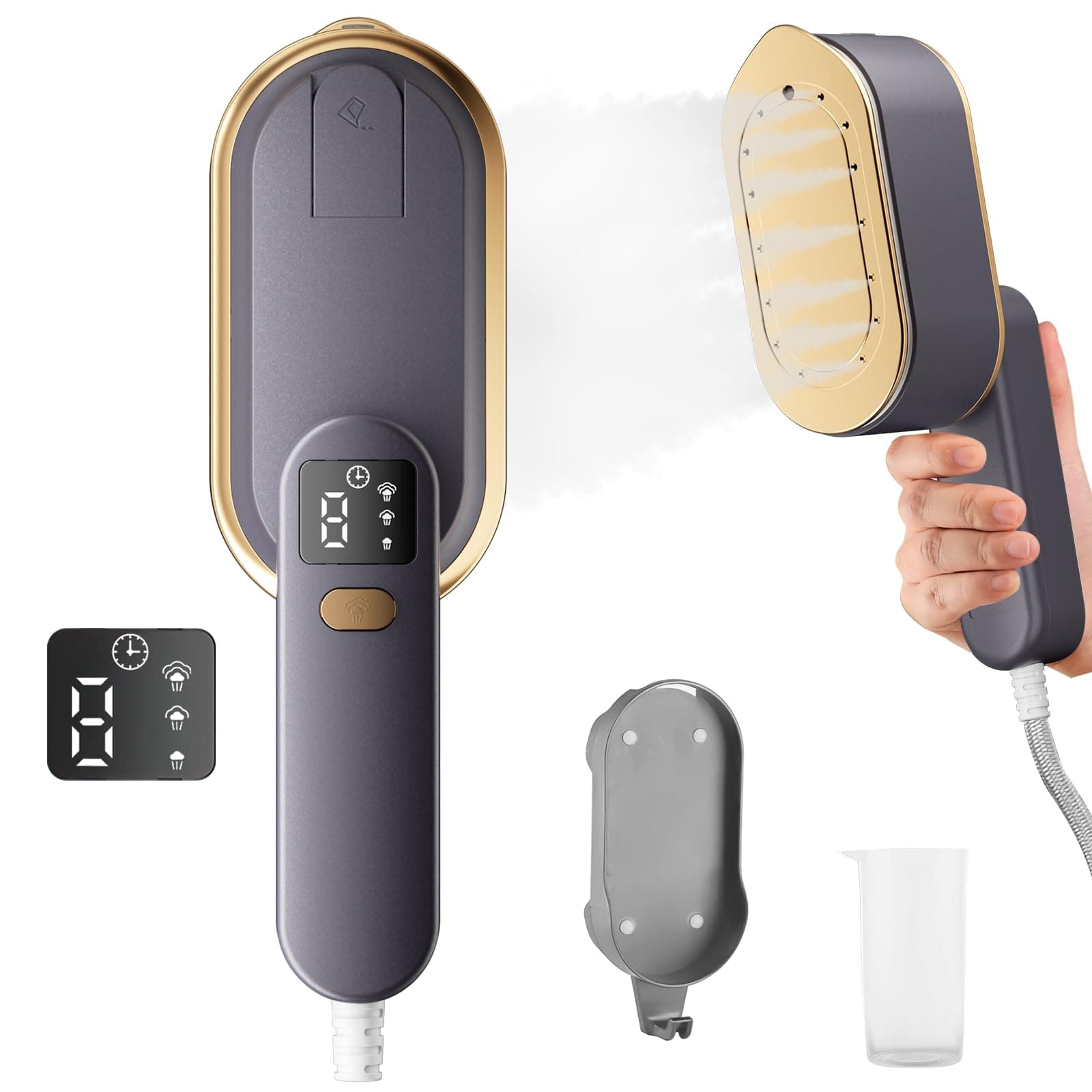 Dampfglätter, Steamer Dampfbügeleisen Reisedampfer mit LCD-Bildschirm, 10S schnelles Aufheizen, 2000 W 3 Dampfstufen Kleidung mit 180° drehbarem Griff, tragbarer Hand-Kleidungsdampfer (Grau) Angebot bei HelloDeals