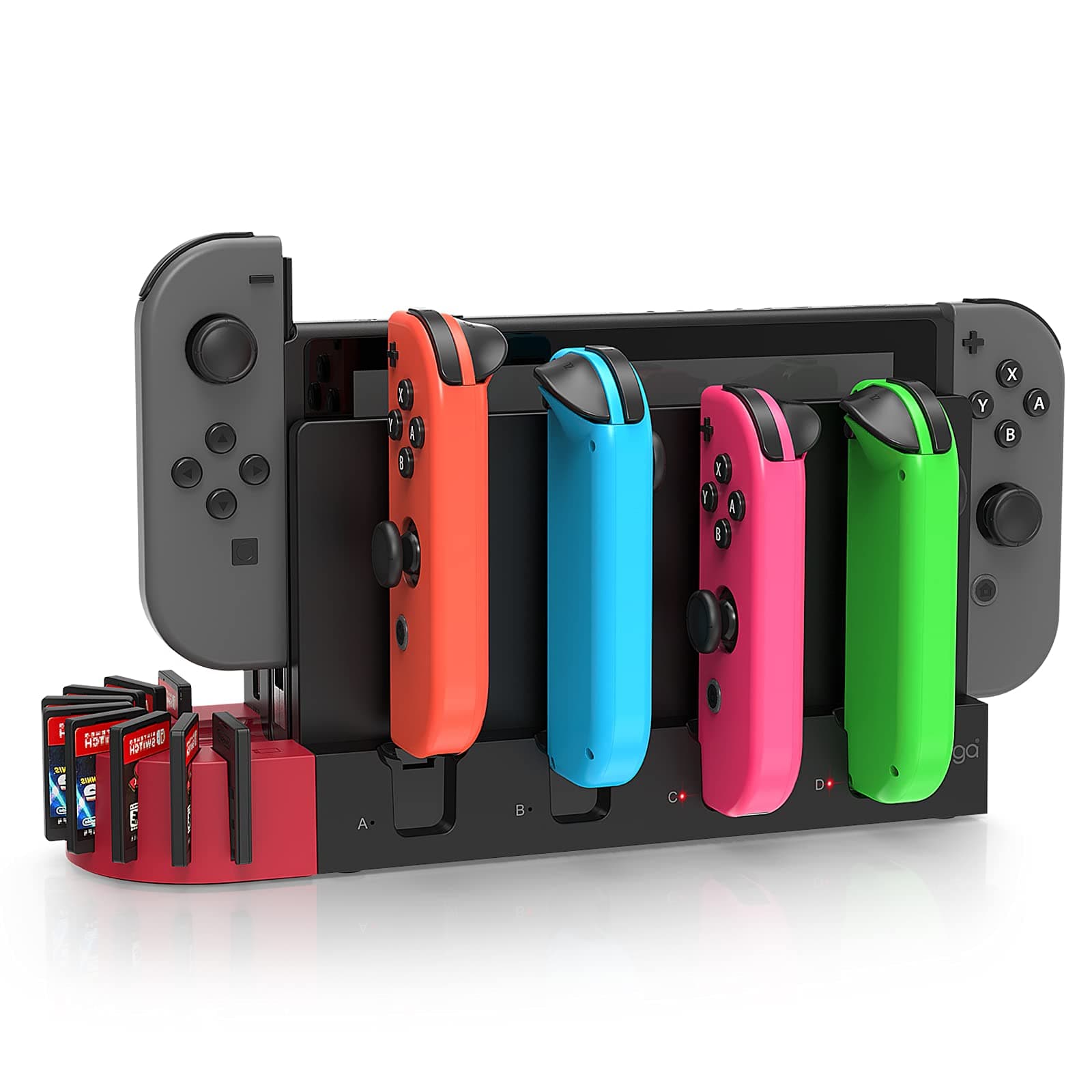 FYOUNG Controller Ladestation für Joy Con Switch/OLED mit 9 Spiele Lagerung, Switch Ladeständer für Joycon Ladestation Zubehör mit Spiele Aufbewahrung Angebot bei HelloDeals